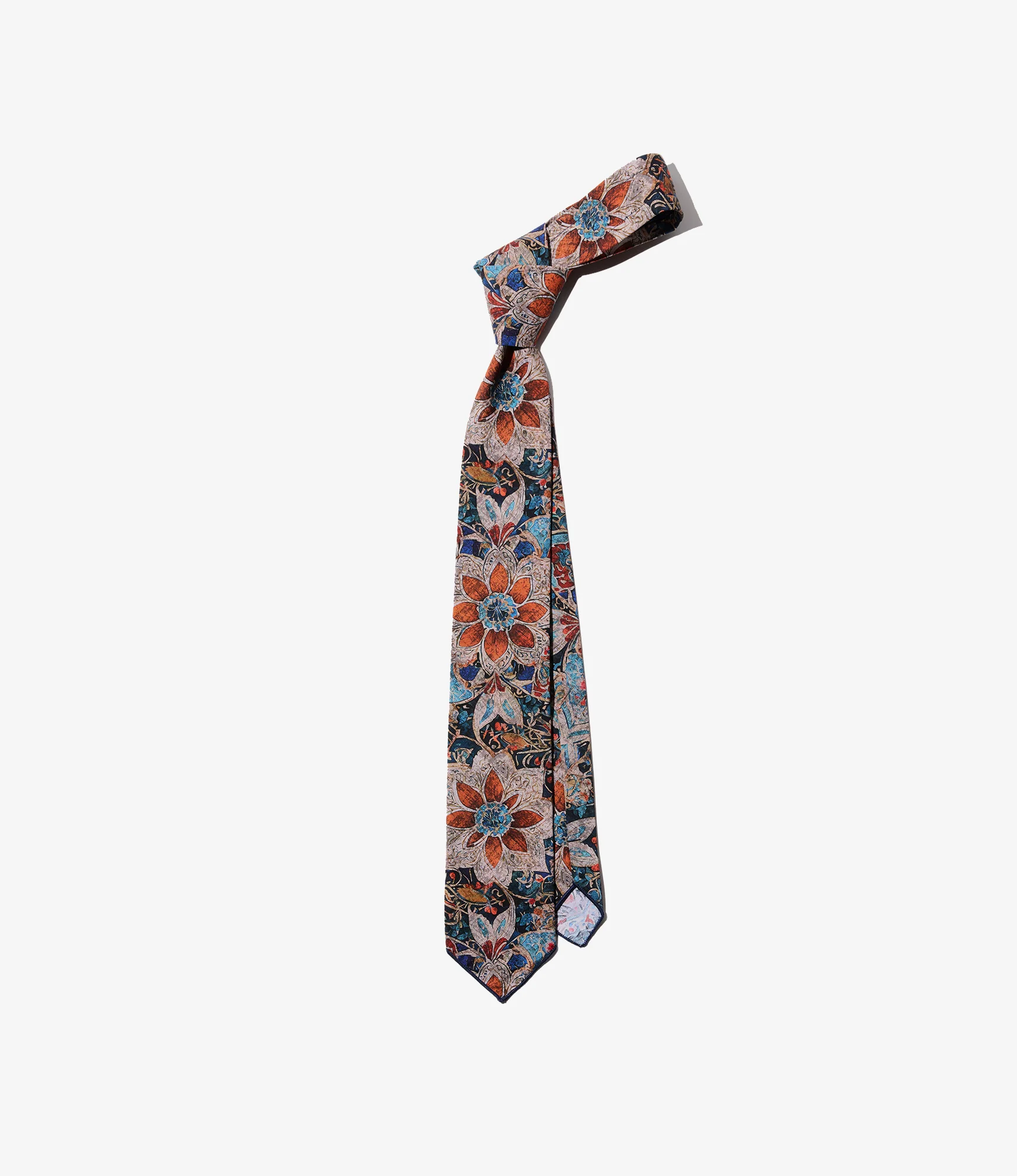 Neck Tie - Orange/Navy Floral Printed Cotton Lawn