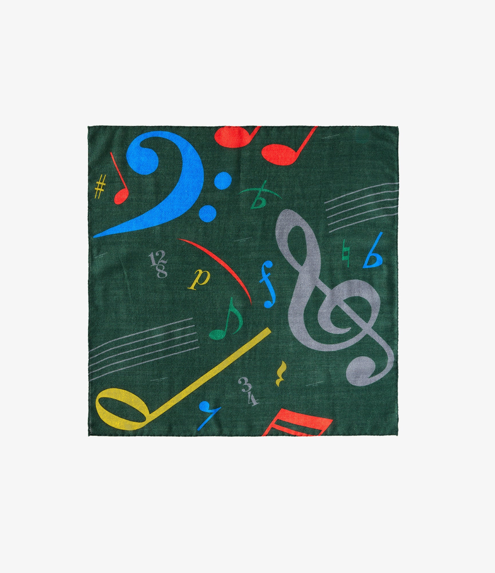 Neckerchief - Green Wool Music Note Print