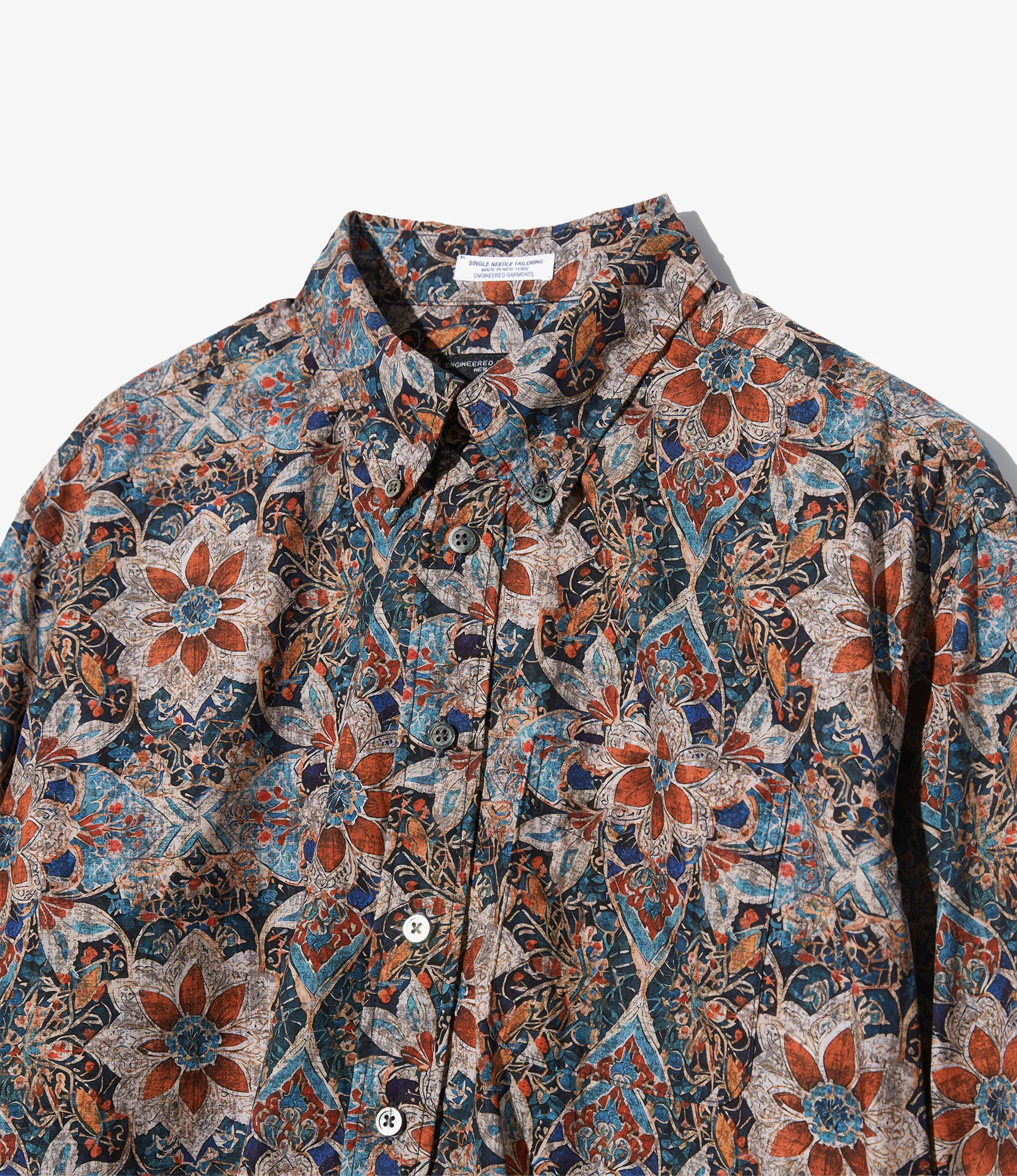 19th Century BD Shirt - Orange/Navy Floral Printed Cotton Lawn