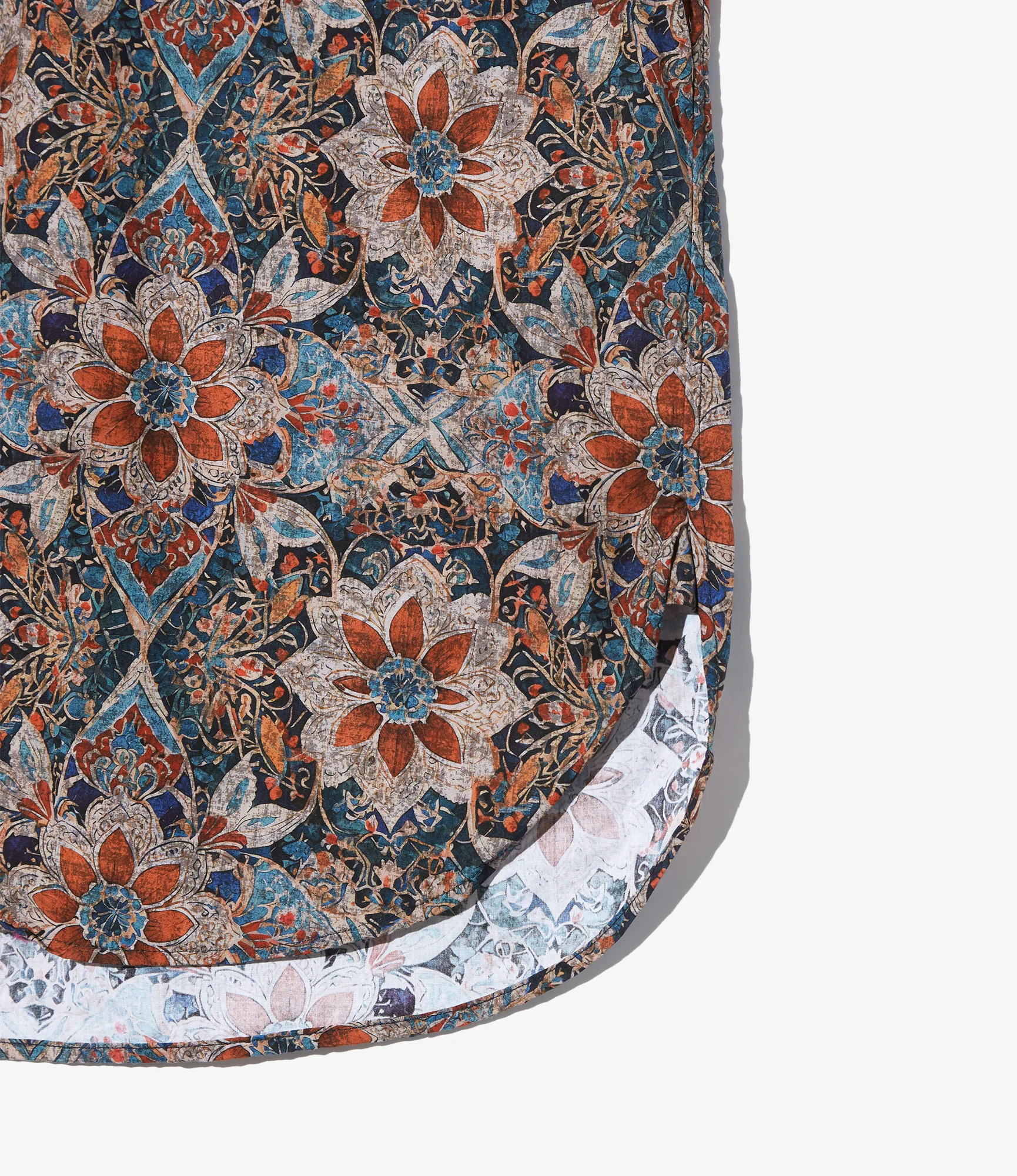 19th Century BD Shirt - Orange/Navy Floral Printed Cotton Lawn