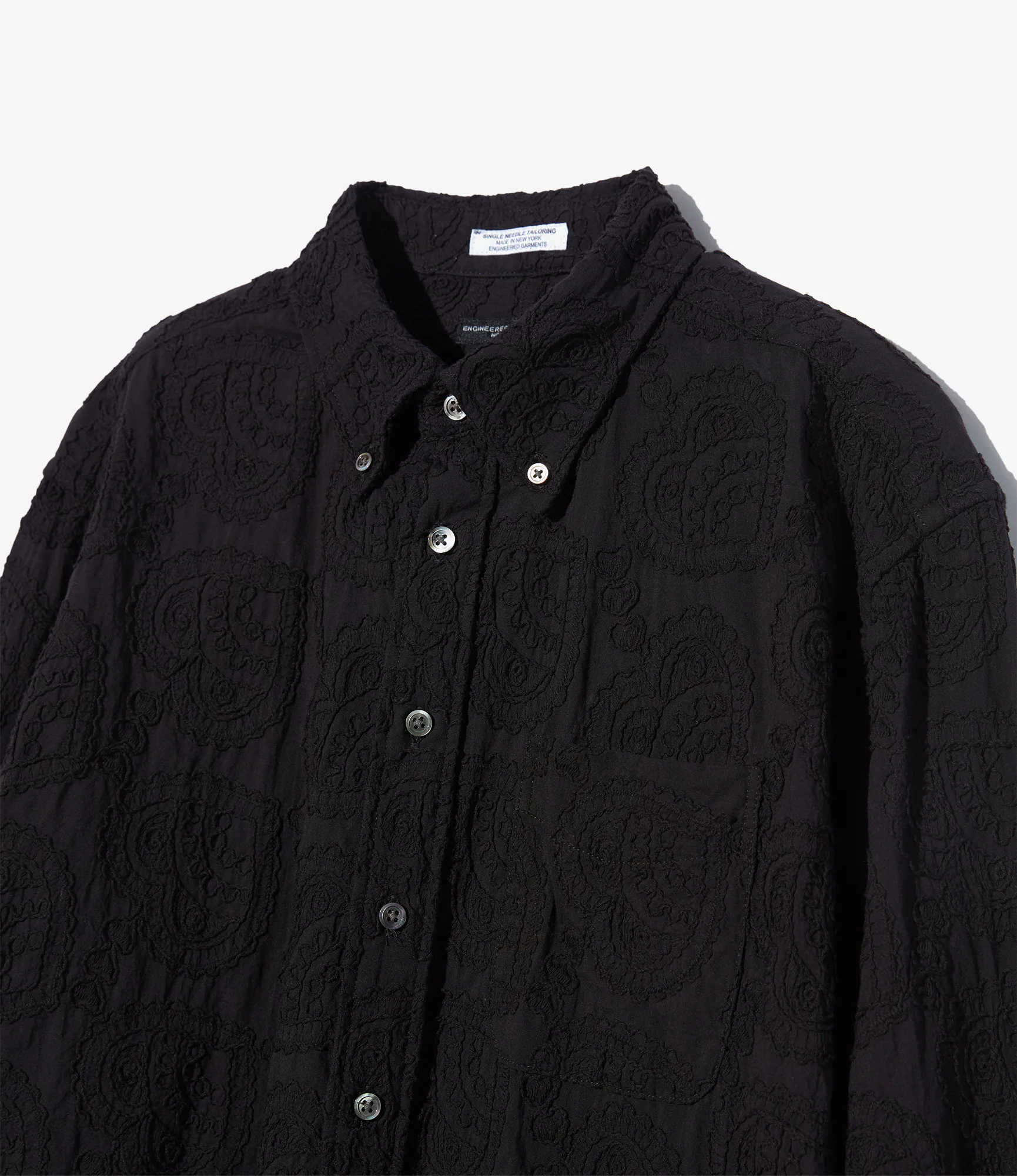 19th Century BD Shirt - Black Cotton Paisley Embroidery
