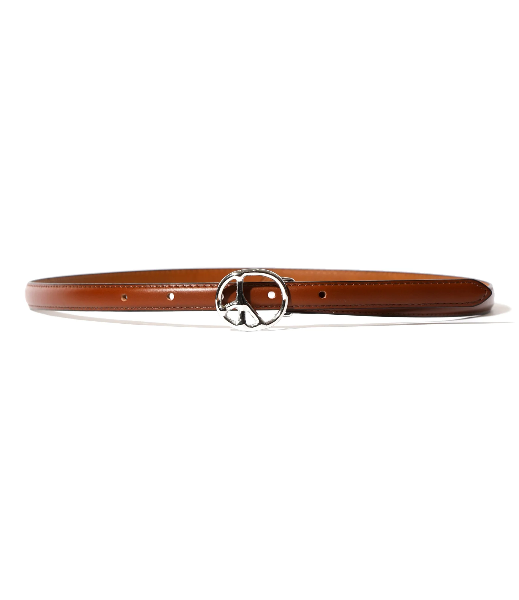 Peace Buckle Narrow Belt - Brown - Steer Lthr