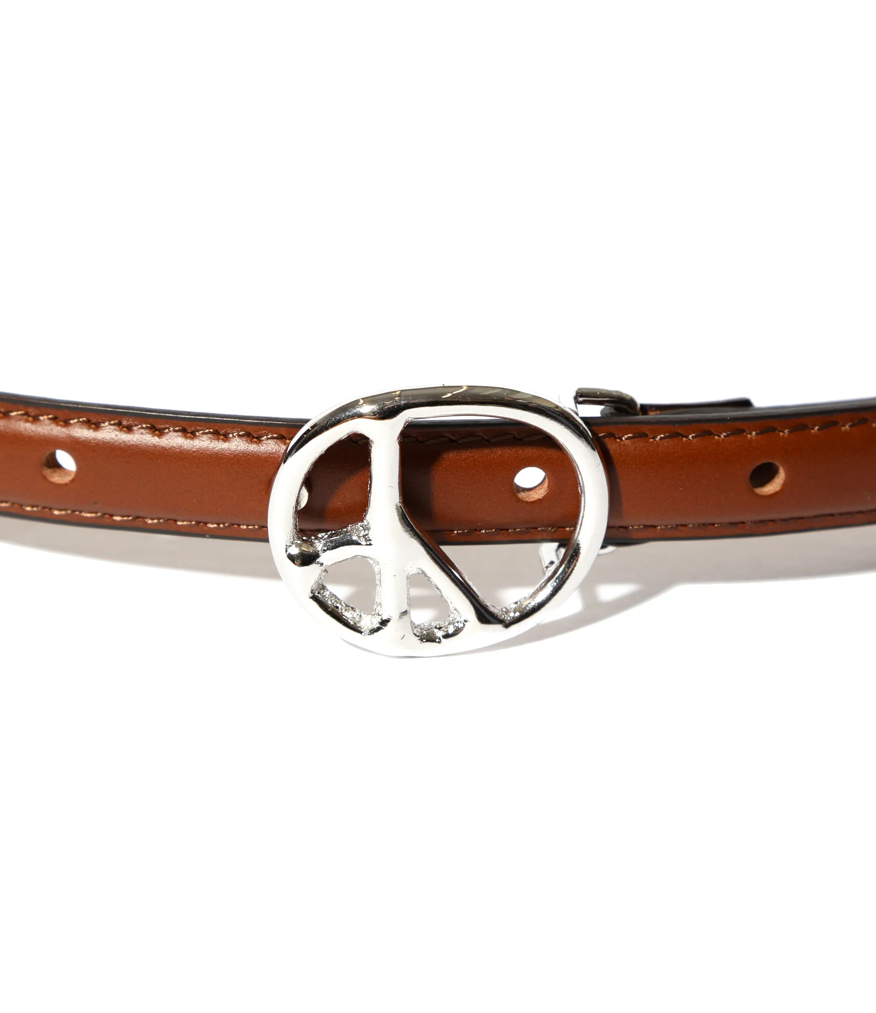 Peace Buckle Narrow Belt - Brown - Steer Lthr