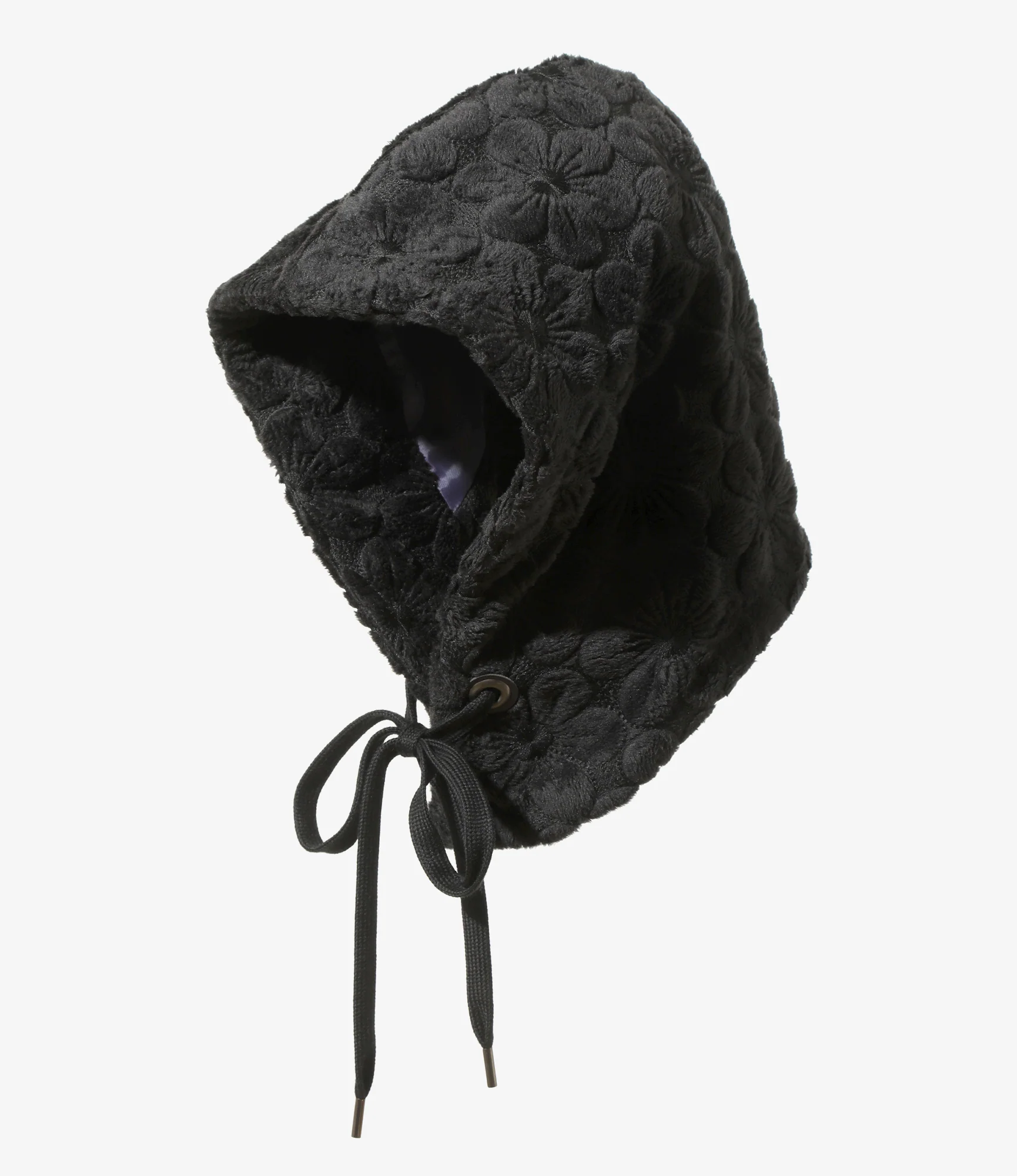 Faux Fur Hoody Scarf - Black - Original Embroidery
