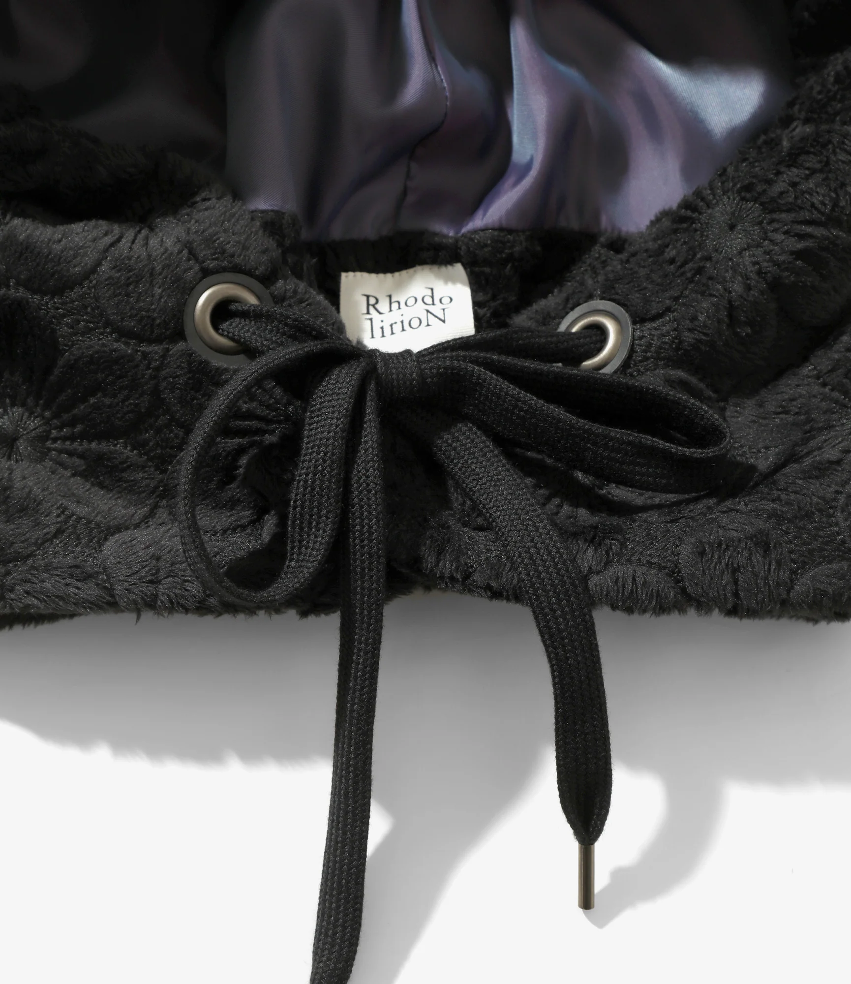 Faux Fur Hoody Scarf - Black - Original Embroidery