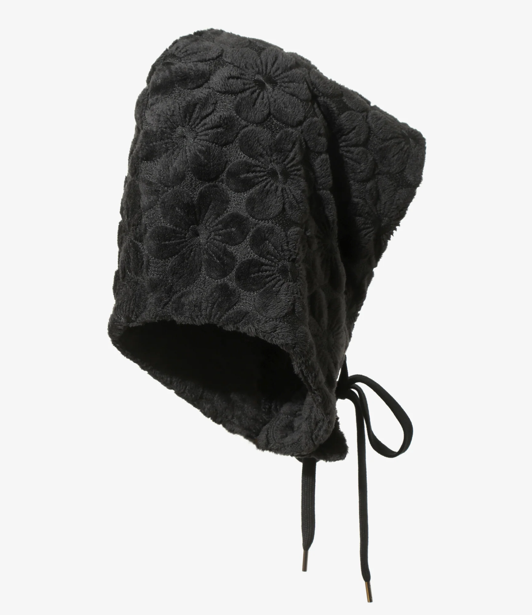 Faux Fur Hoody Scarf - Black - Original Embroidery