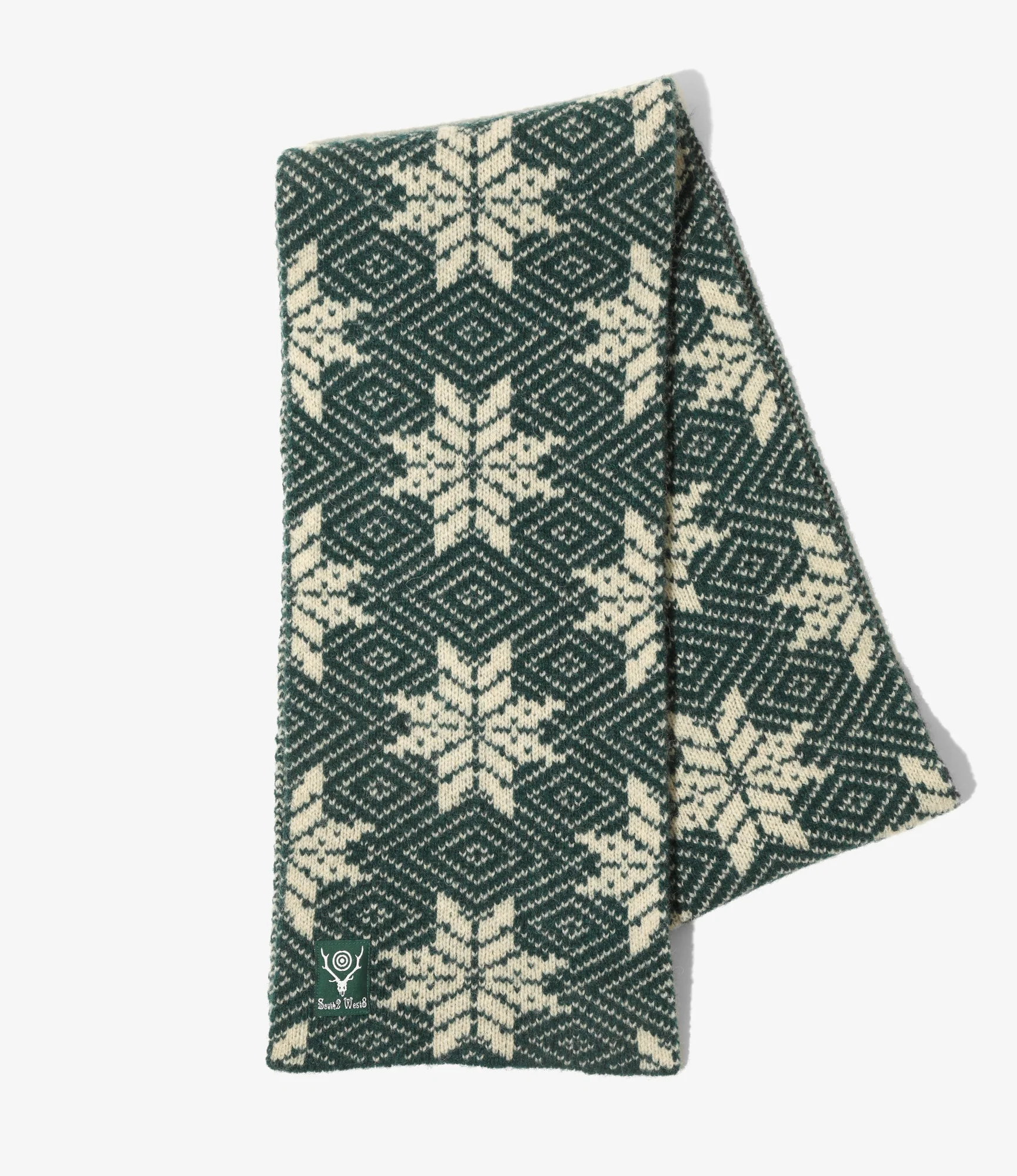 Knit Scarf - Green - Snowflakes