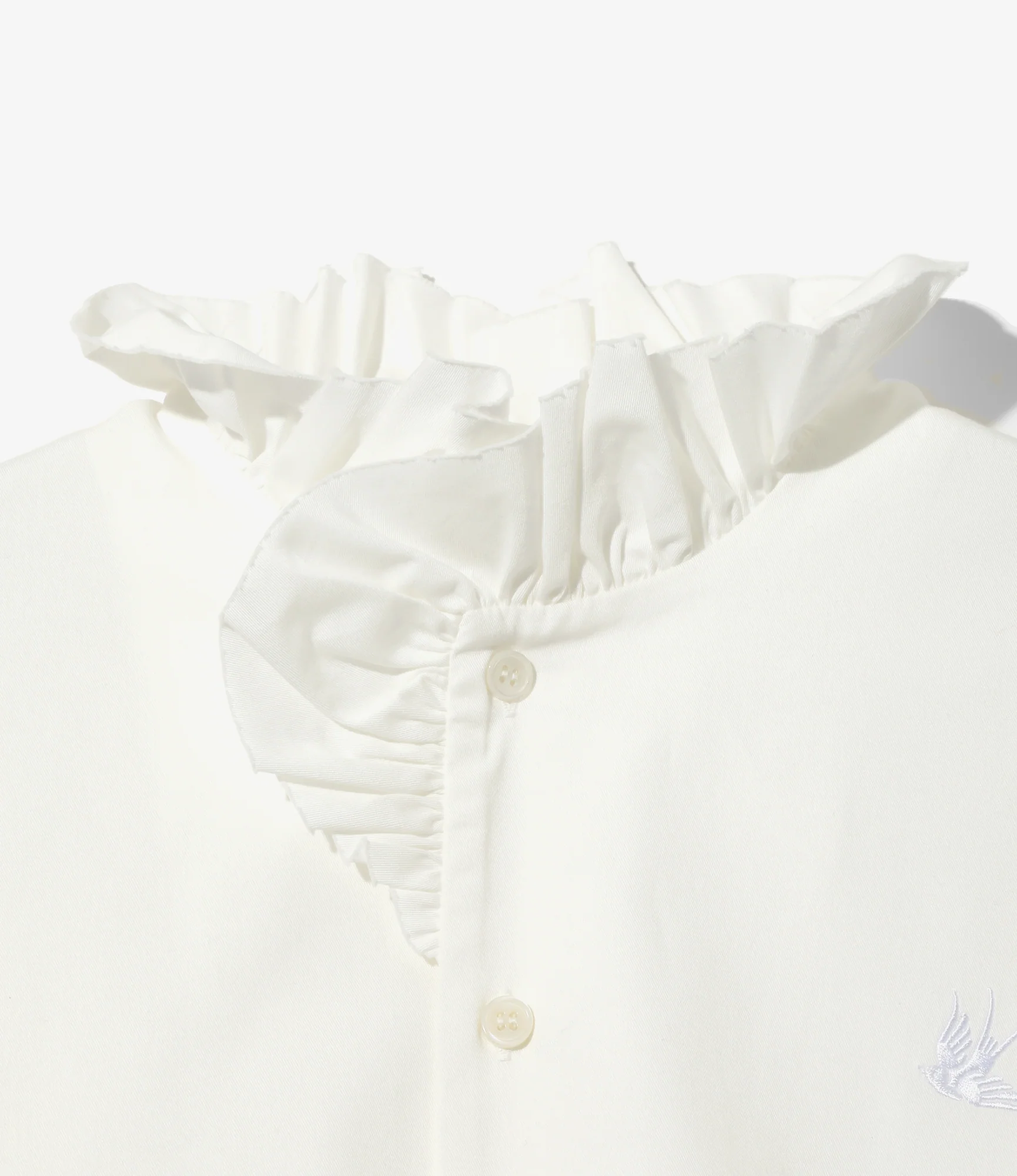 Frill Stand Collar Shirt - White