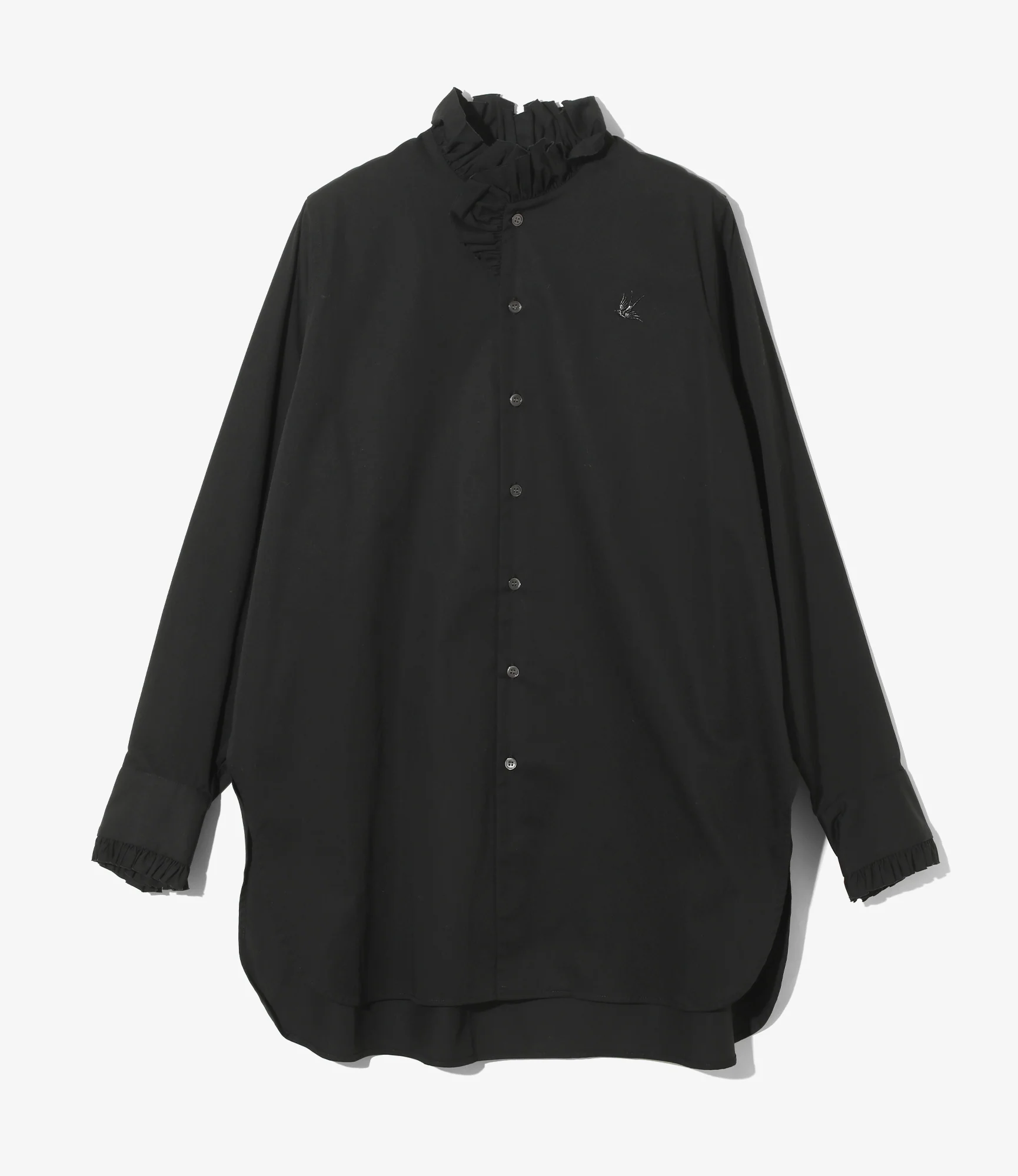 Frill Stand Collar Shirt - Black