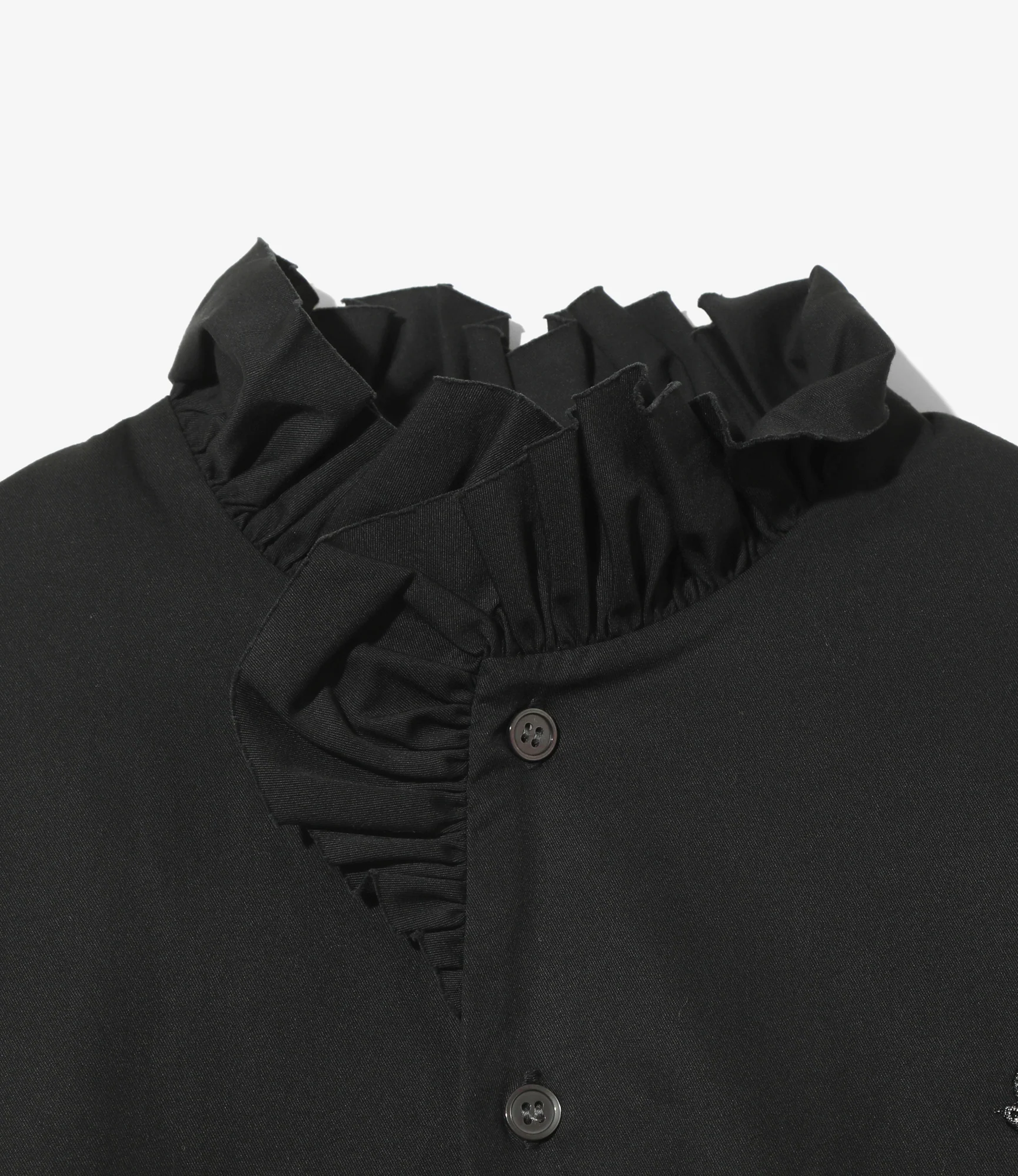 Frill Stand Collar Shirt - Black