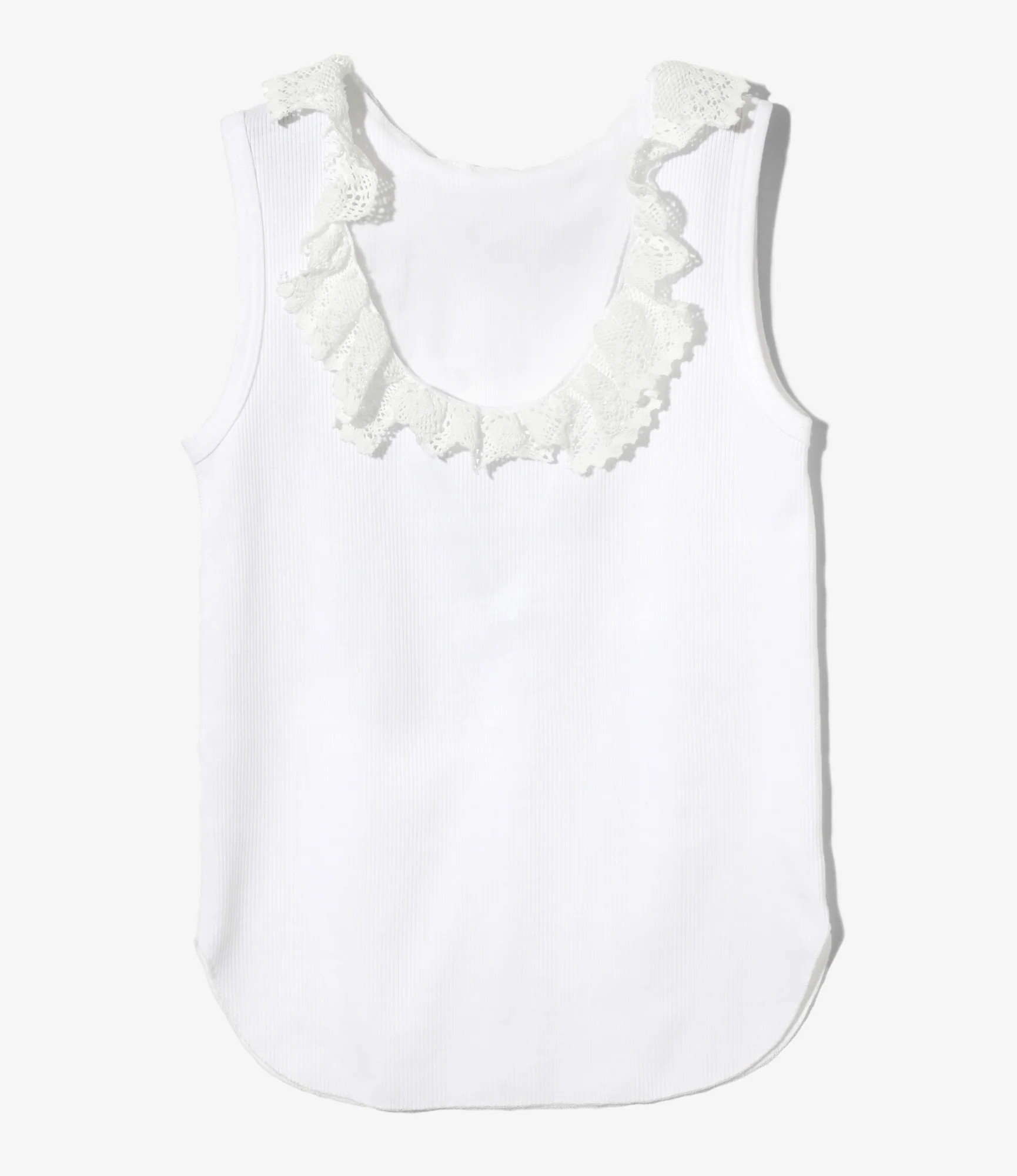 Ribbed Lace Tank Top - White