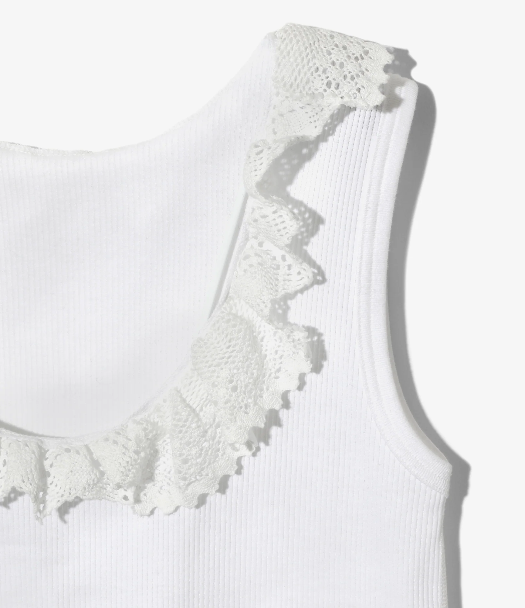 Ribbed Lace Tank Top - White