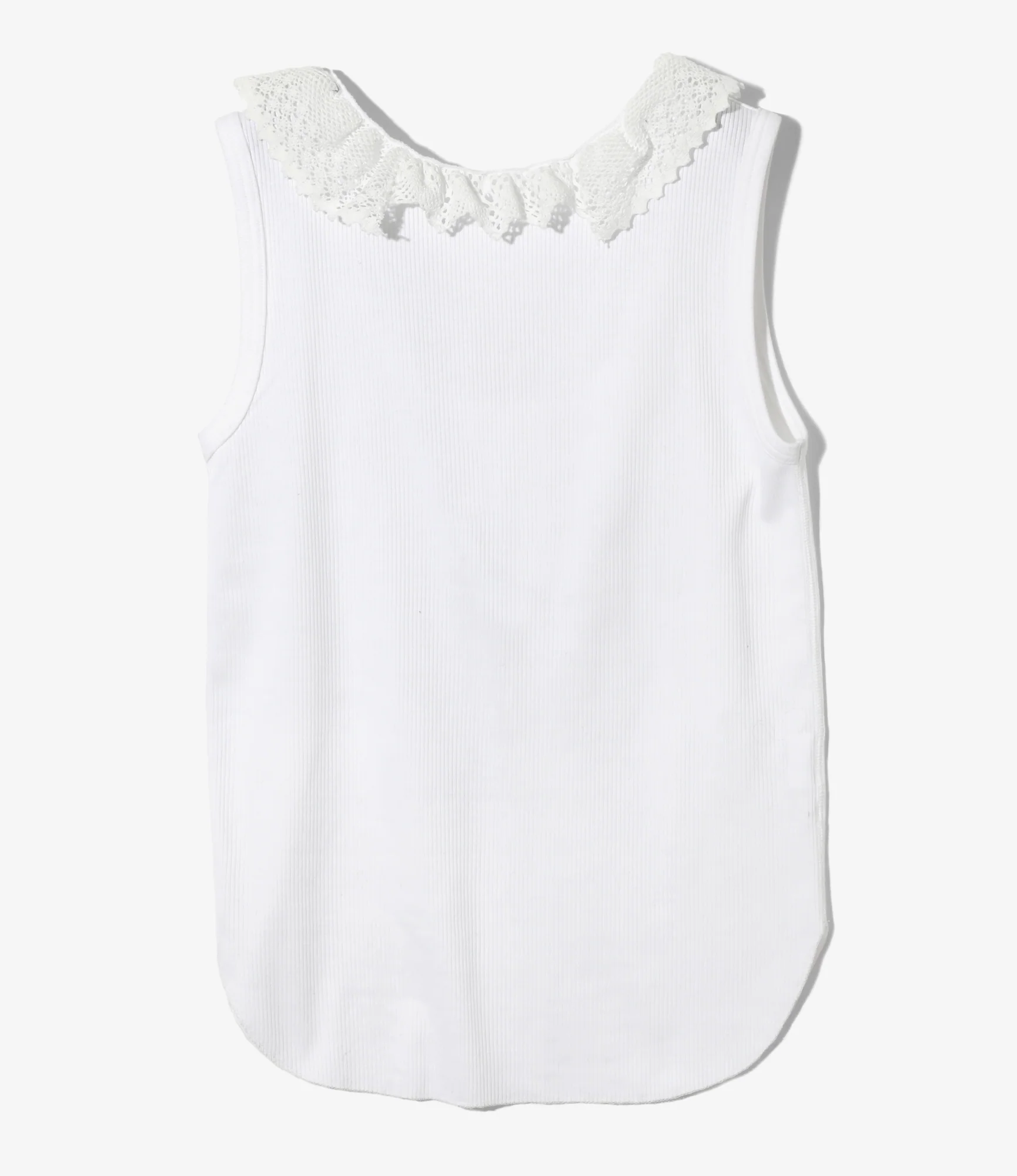 Ribbed Lace Tank Top - White
