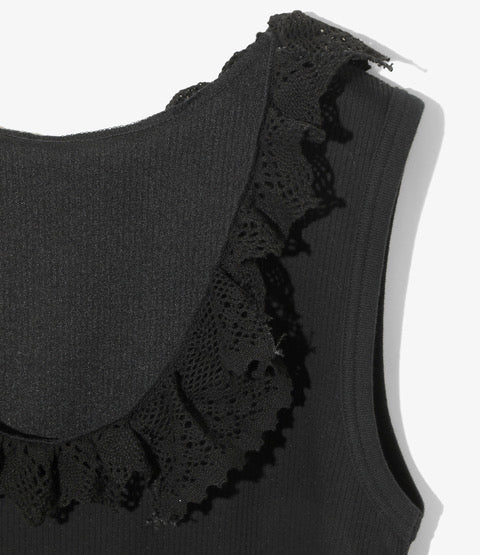 Ribbed Lace Tank Top - Black