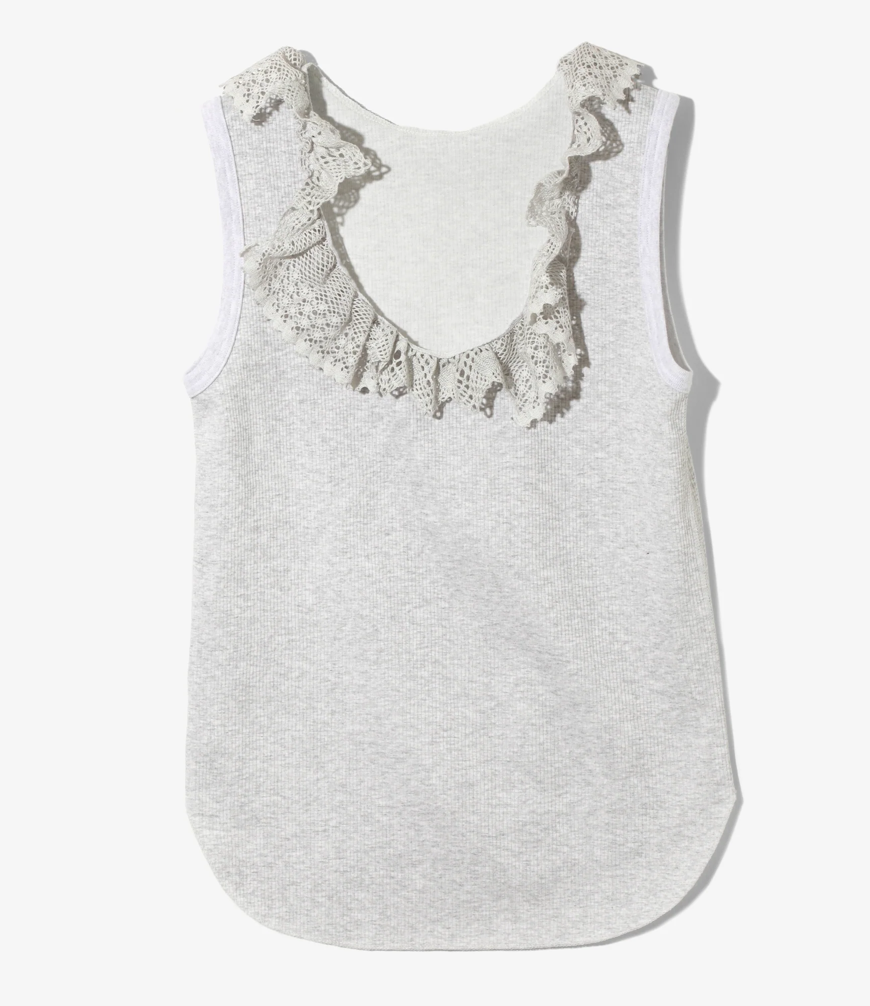 Ribbed Lace Tank Top - H. Grey
