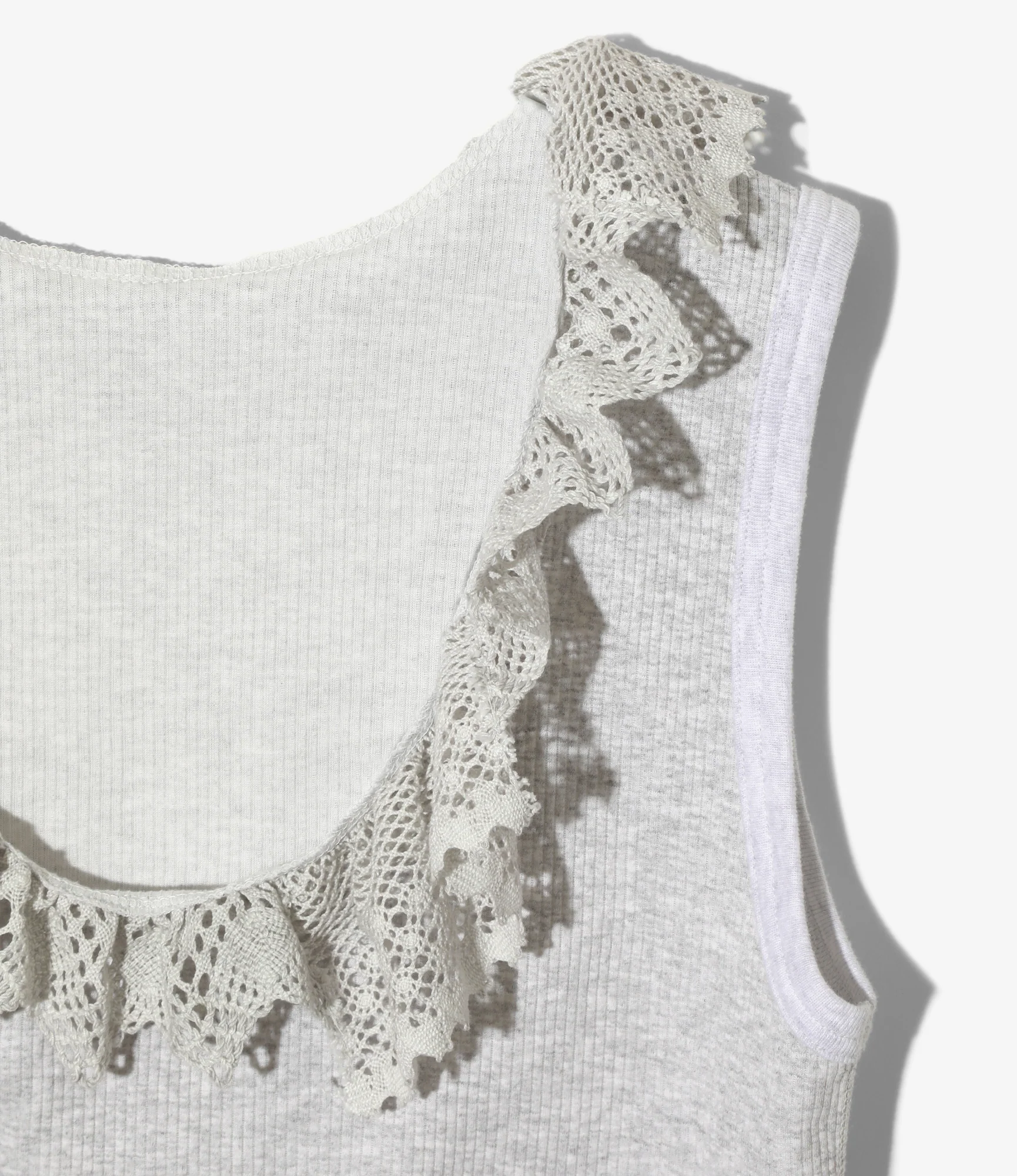Ribbed Lace Tank Top - H. Grey