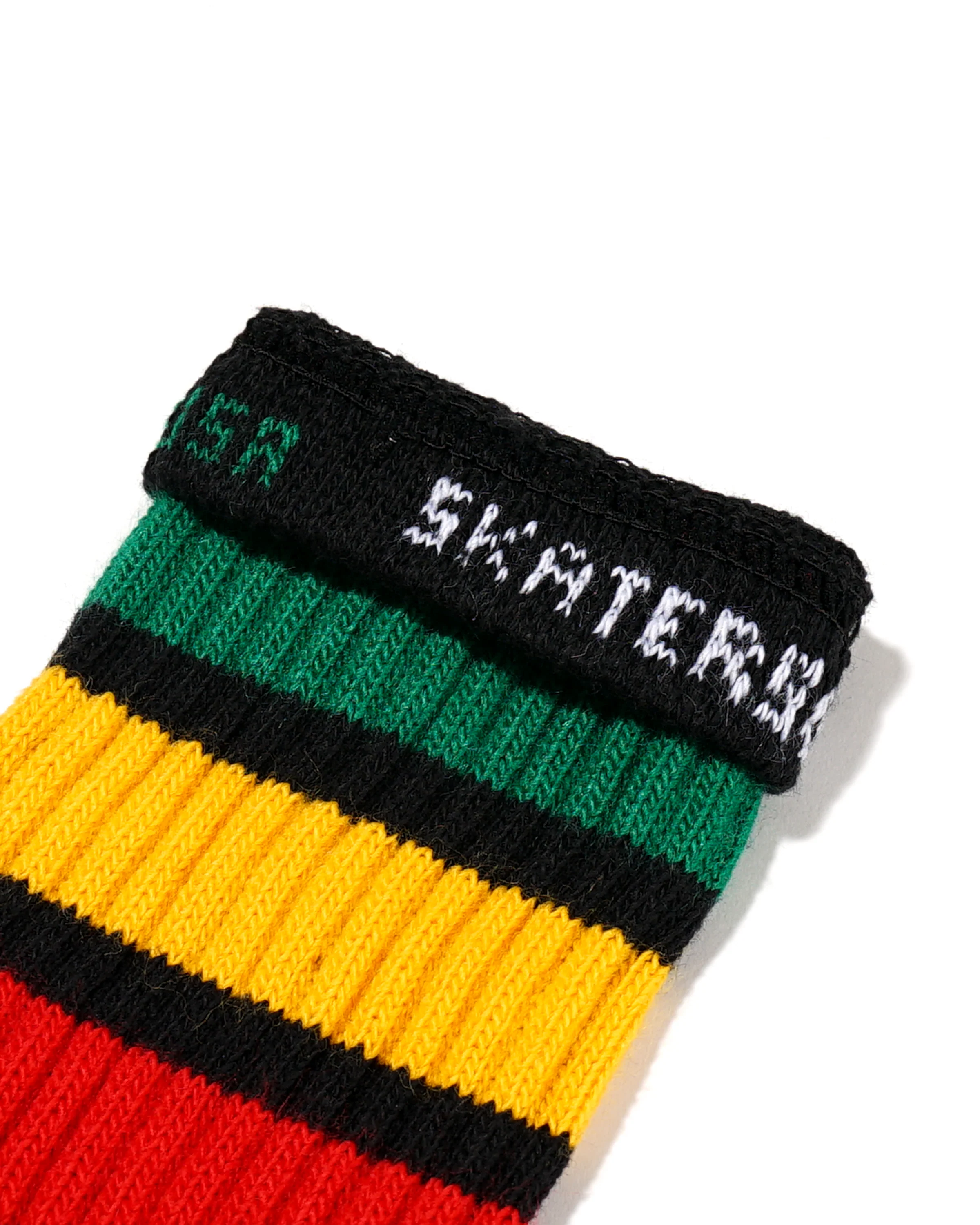 14 Inch Kids Socks - Black w/Green/Gold/Red Stripe