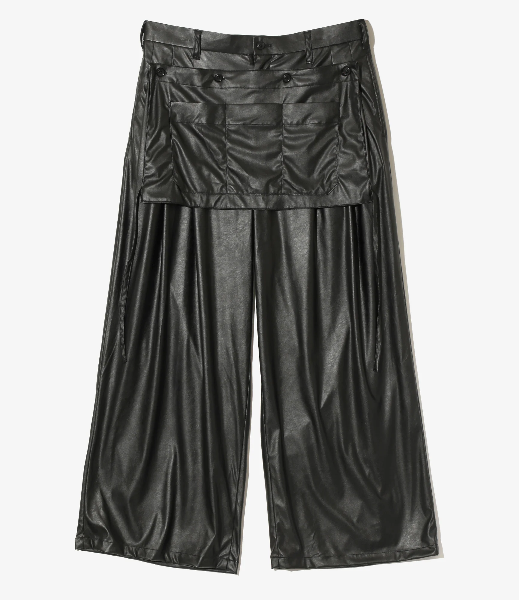 Tucked Wide Apron Pant - Black - Synthetic Leather