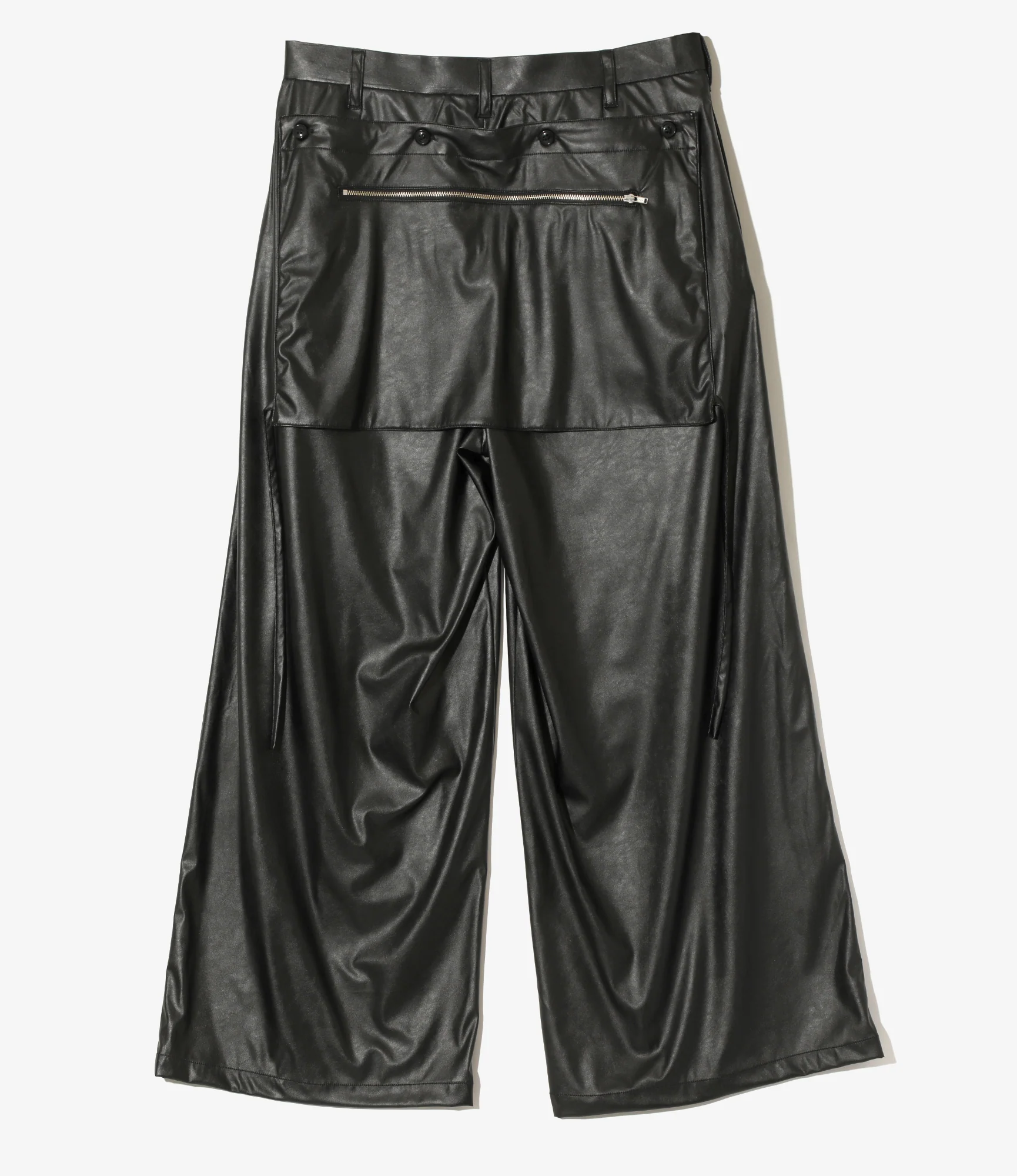 Tucked Wide Apron Pant - Black - Synthetic Leather