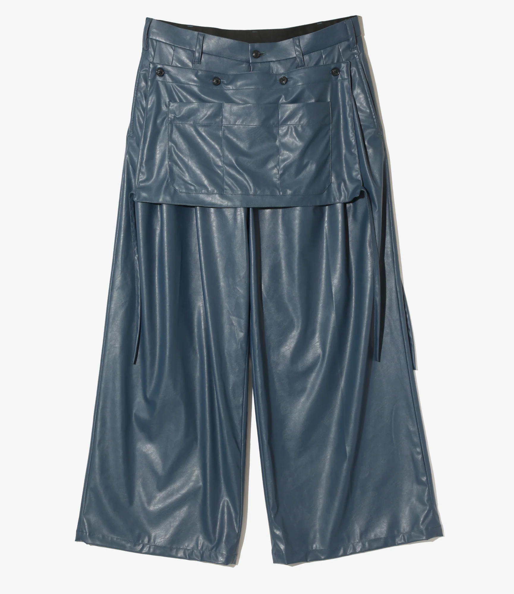 Tucked Wide Apron Pant - Navy - Synthetic Leather