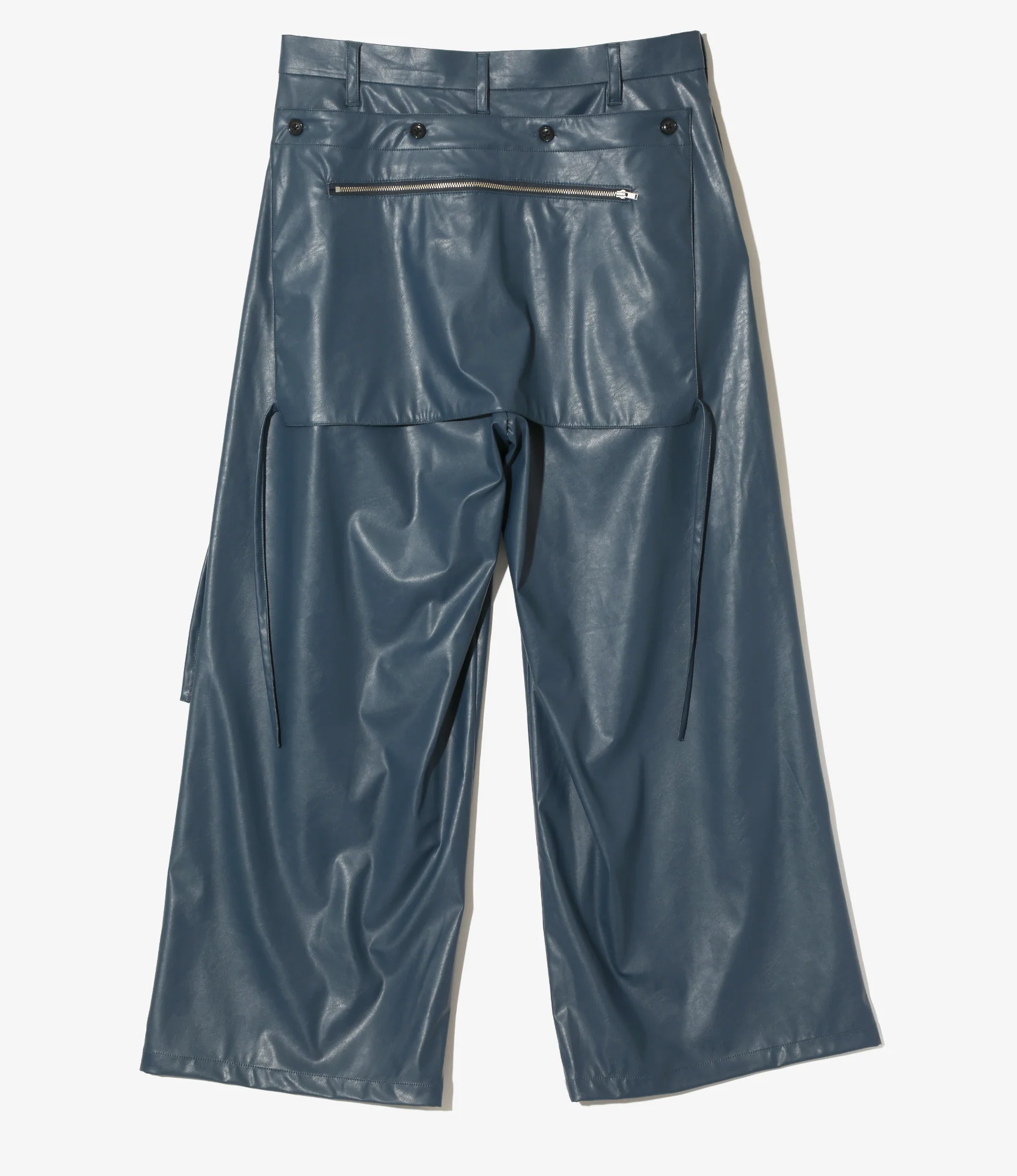 Tucked Wide Apron Pant - Navy - Synthetic Leather