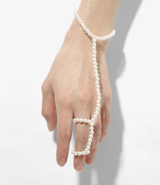 Ring & Bracelet - Natural - White Beads