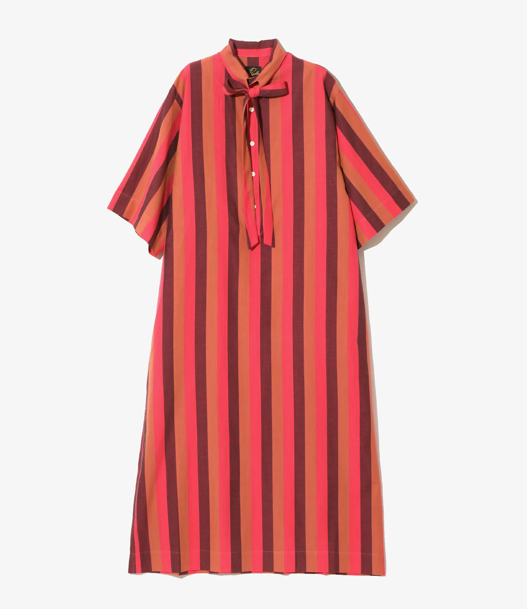Ascot Collar Dress - Red - Cotton Lawn Stripe