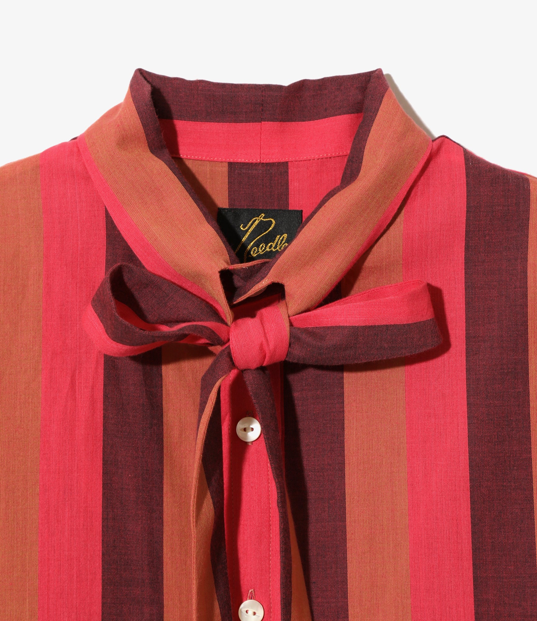 Ascot Collar Dress - Red - Cotton Lawn Stripe