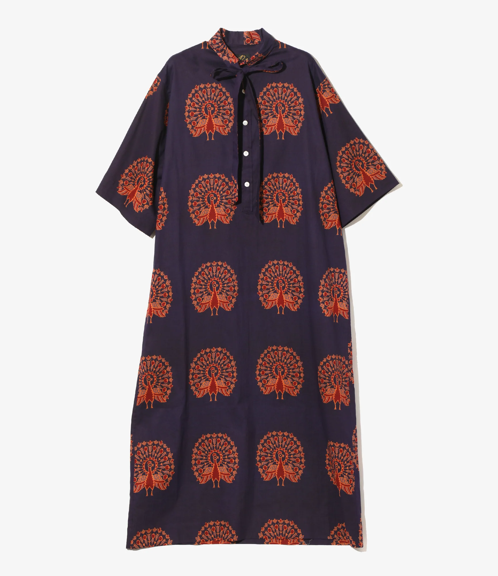 Ascot Collar Dress -  Peacock - Printed Cotton Lawn