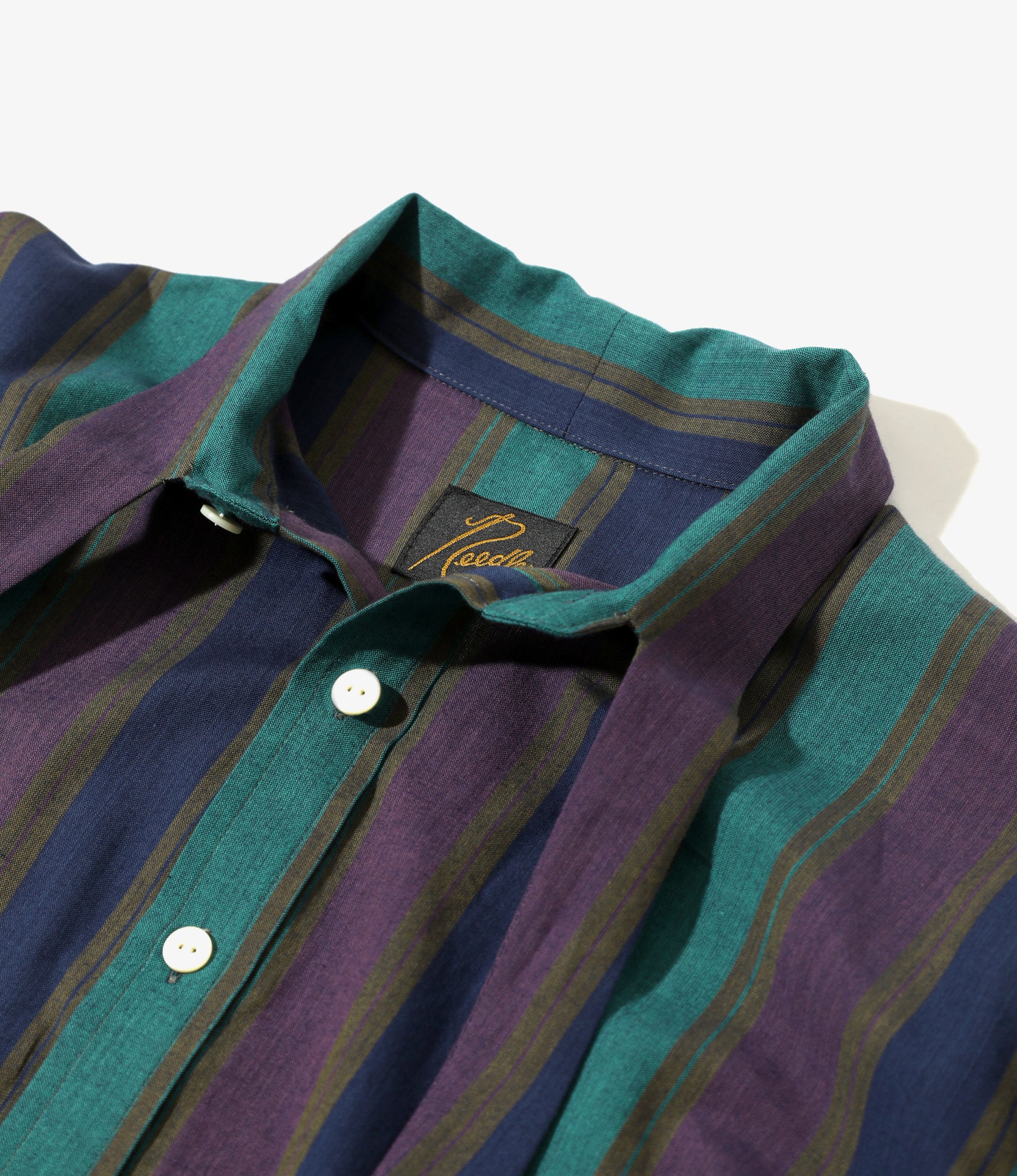Ascot Collar Dress -  Green - Cotton Lawn Stripe