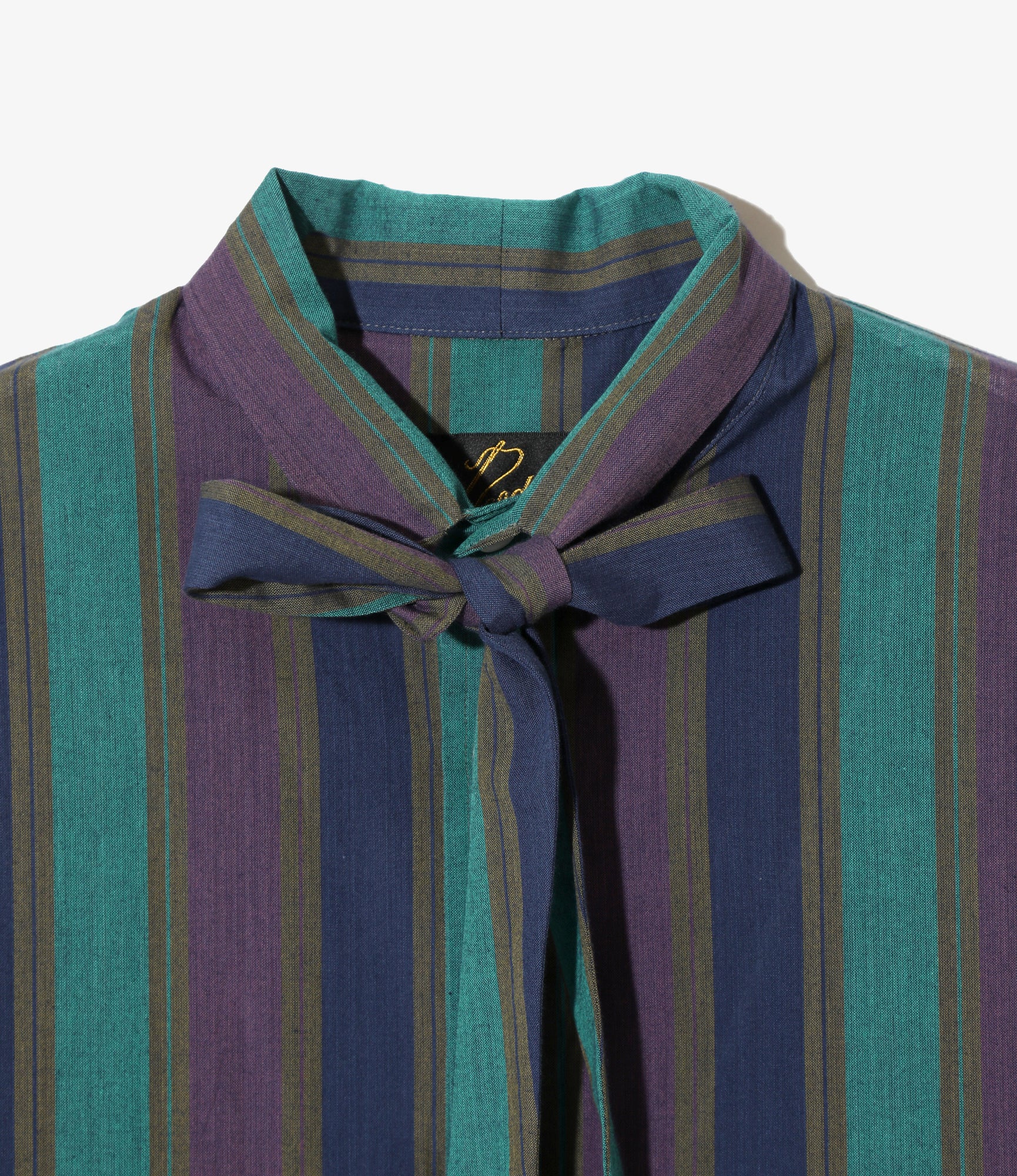 Ascot Collar Dress -  Green - Cotton Lawn Stripe