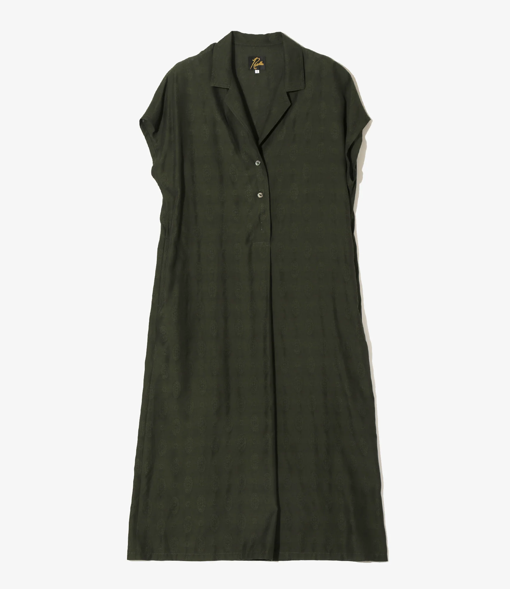 French Sleeve Dress - Dk. Green - Fine Pattern Jacquard