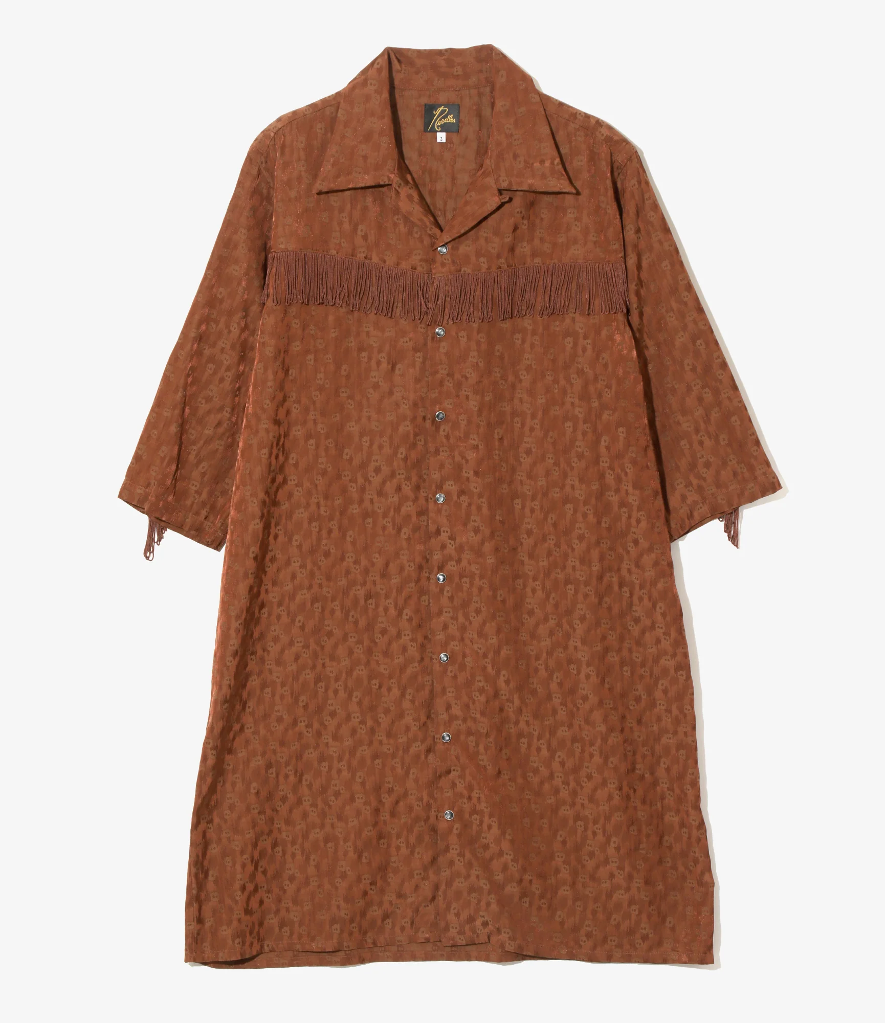 Fringe Shirt Dress - Rust - R/C Leopard Jacquard