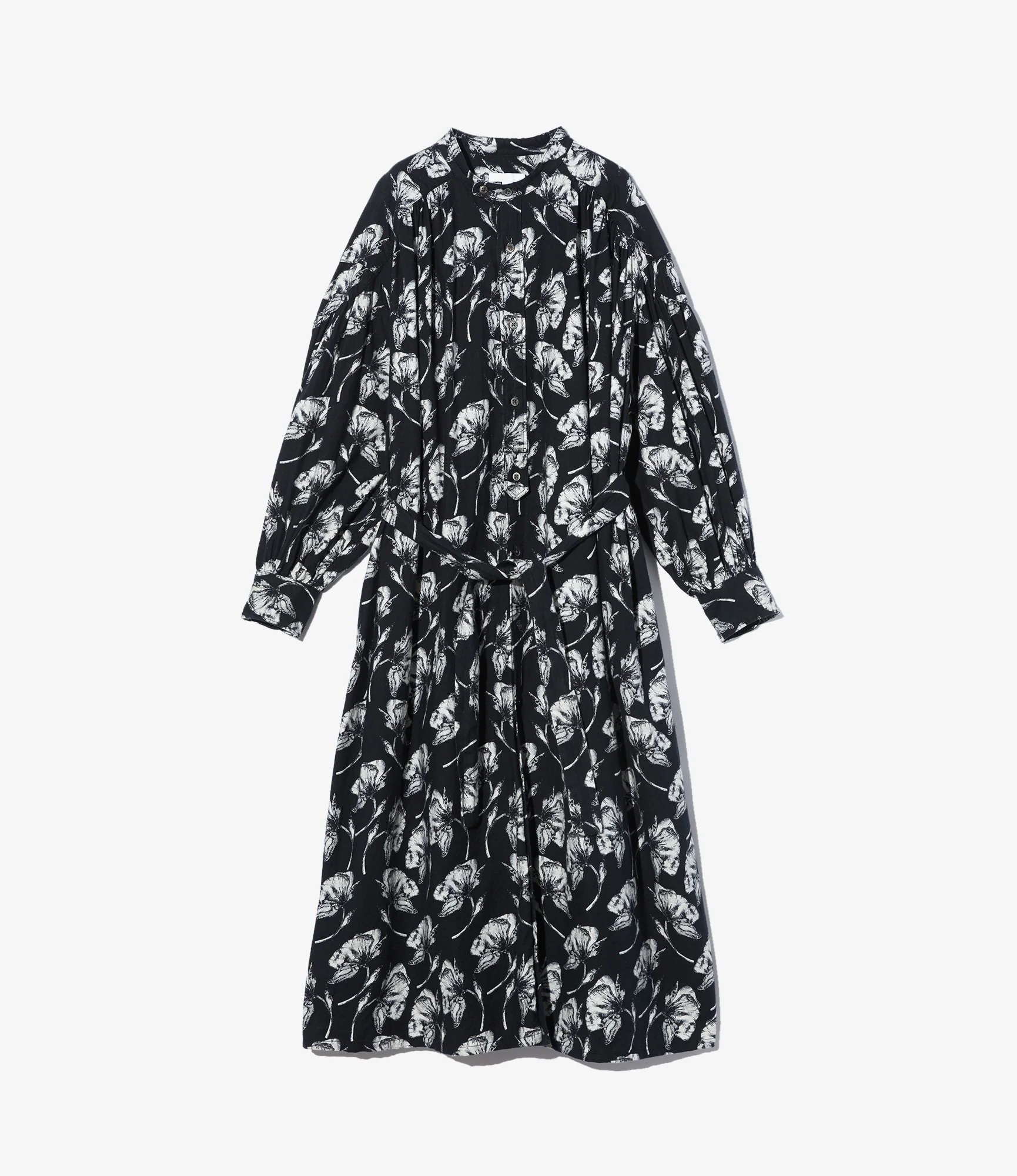 Women's Banded Painter Dress - Black/White Cotton Brushed Floral Print