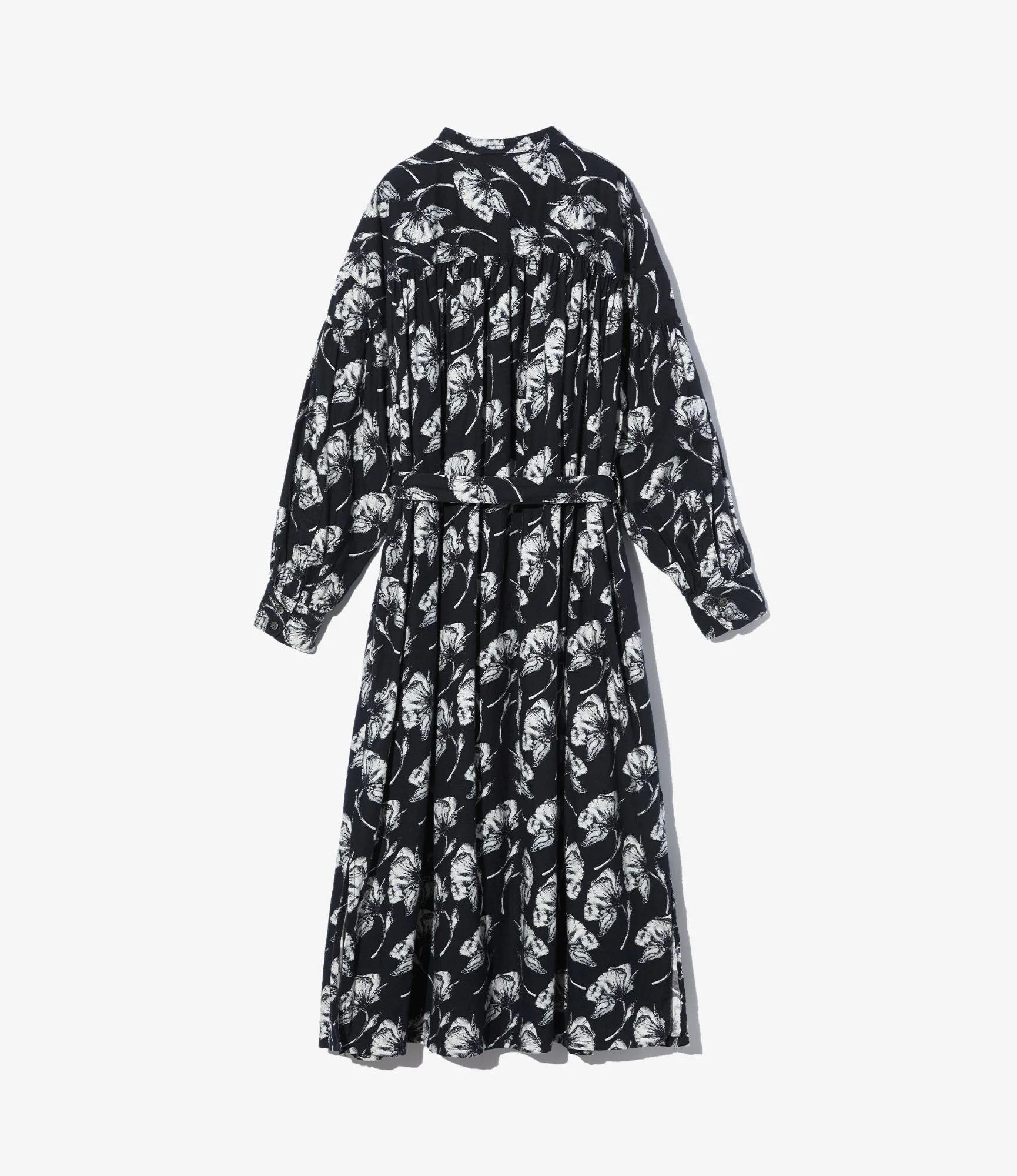 Women's Banded Painter Dress - Black/White Cotton Brushed Floral Print 2 Women's Banded Painter Dress - Black/White Cotton Brushed Floral Print