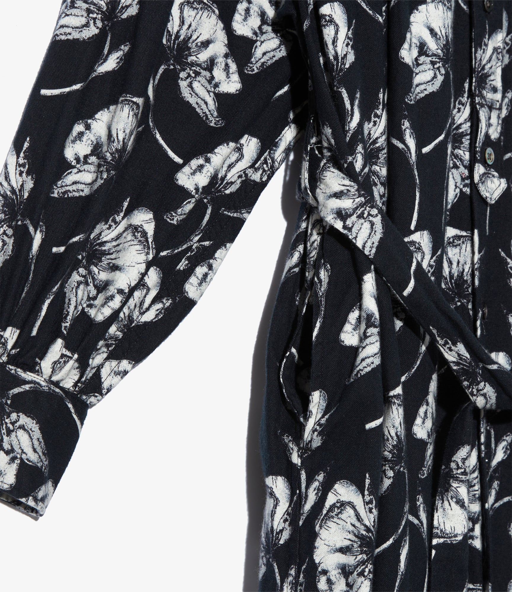 Women's Banded Painter Dress - Black/White Cotton Brushed Floral Print 3 Women's Banded Painter Dress - Black/White Cotton Brushed Floral Print