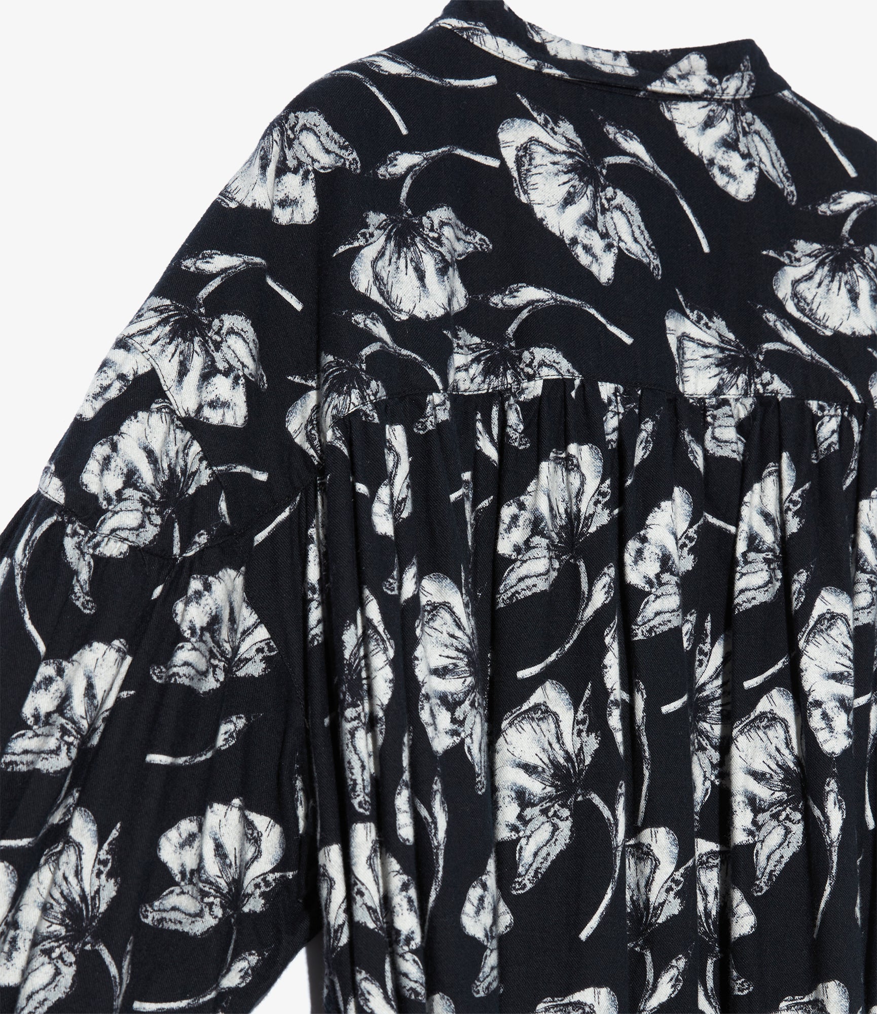 Women's Banded Painter Dress - Black/White Cotton Brushed Floral Print 4 Women's Banded Painter Dress - Black/White Cotton Brushed Floral Print