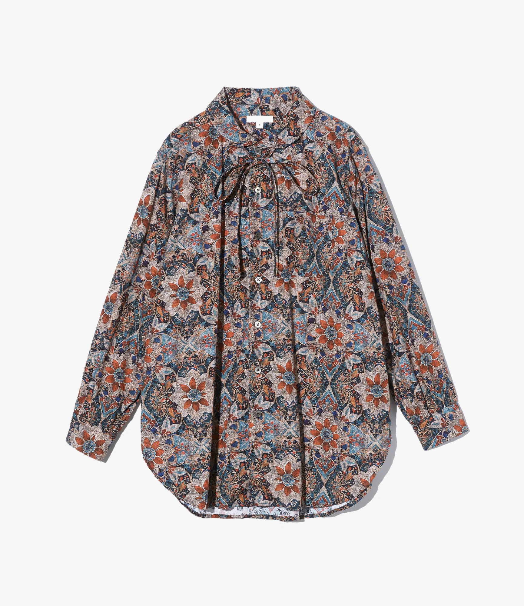 Women's Rounded Collar Shirt - Orange/Navy Floral Printed Cotton Lawn