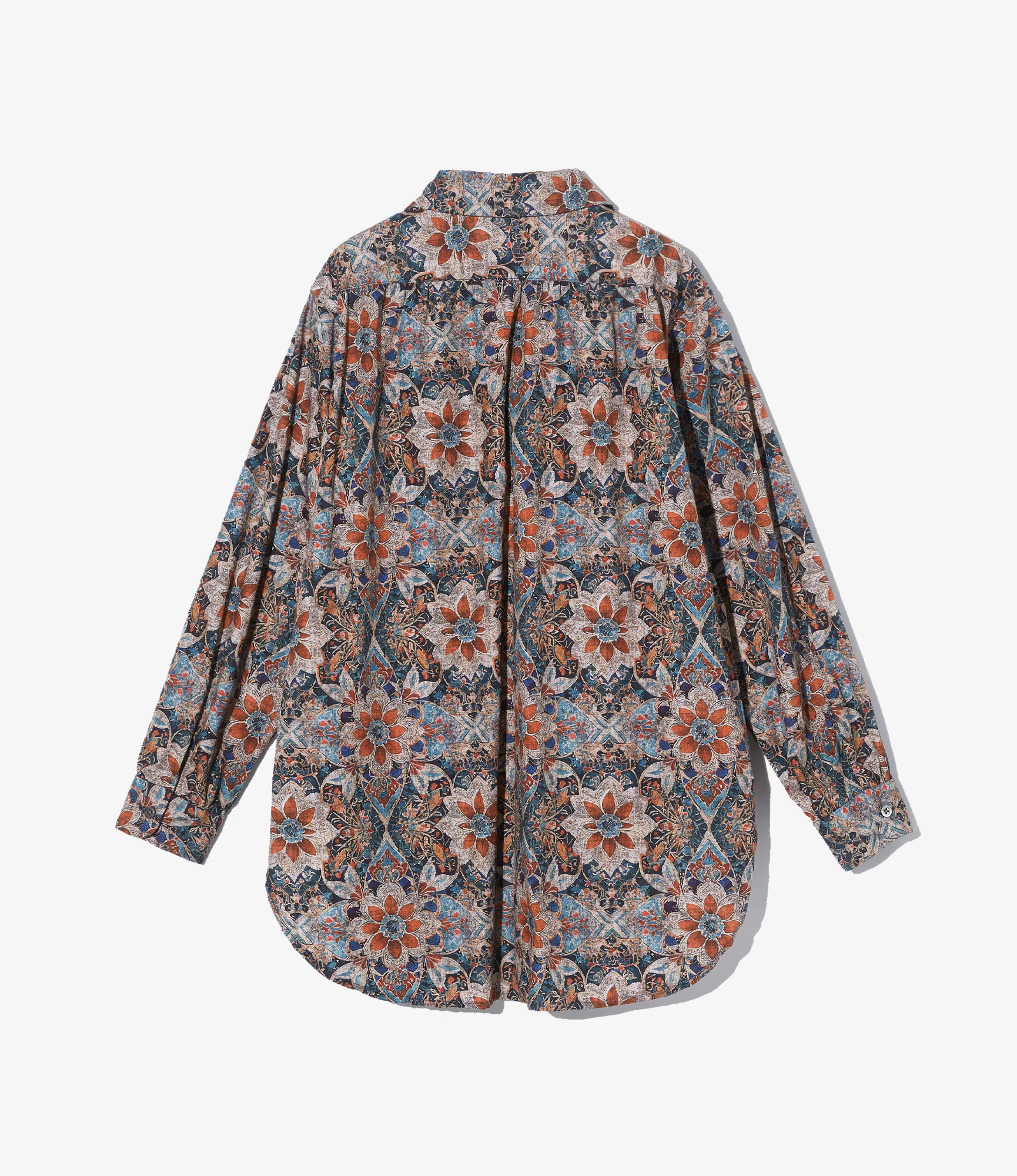 Women's Rounded Collar Shirt - Orange/Navy Floral Printed Cotton Lawn 2 Women's Rounded Collar Shirt - Orange/Navy Floral Printed Cotton Lawn