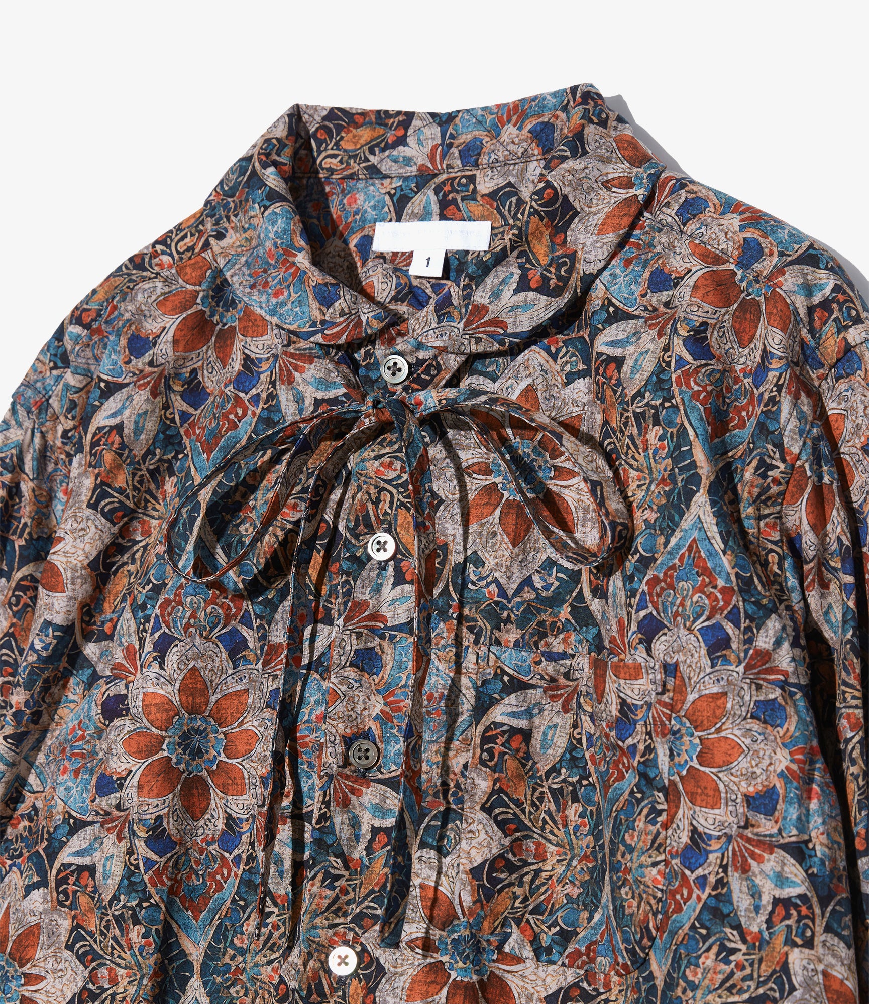 Women's Rounded Collar Shirt - Orange/Navy Floral Printed Cotton Lawn 3 Women's Rounded Collar Shirt - Orange/Navy Floral Printed Cotton Lawn