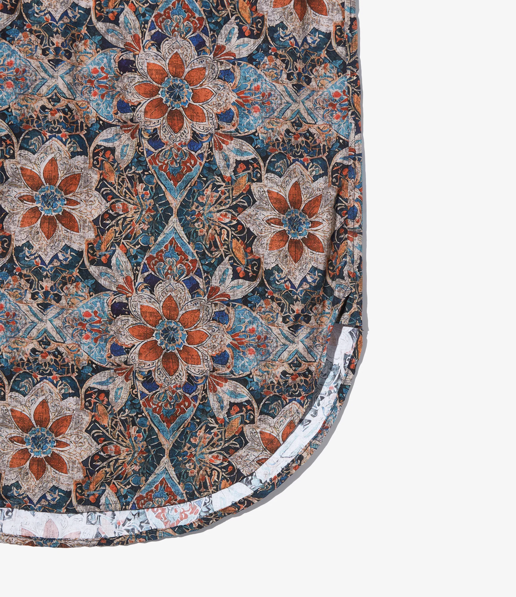 Women's Rounded Collar Shirt - Orange/Navy Floral Printed Cotton Lawn 4 Women's Rounded Collar Shirt - Orange/Navy Floral Printed Cotton Lawn