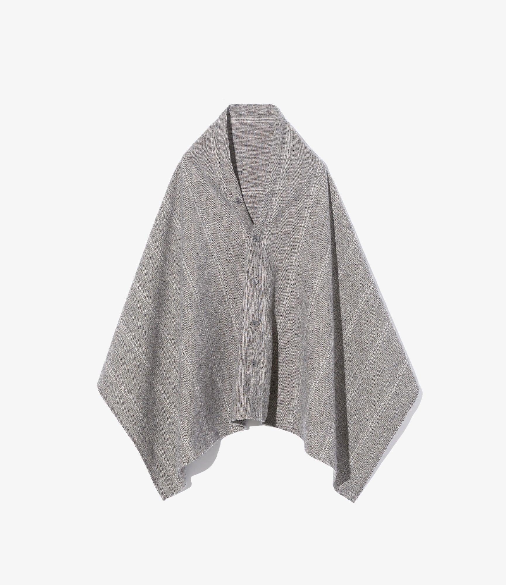 Button Shawl - Lt. Grey Wool Striped HB