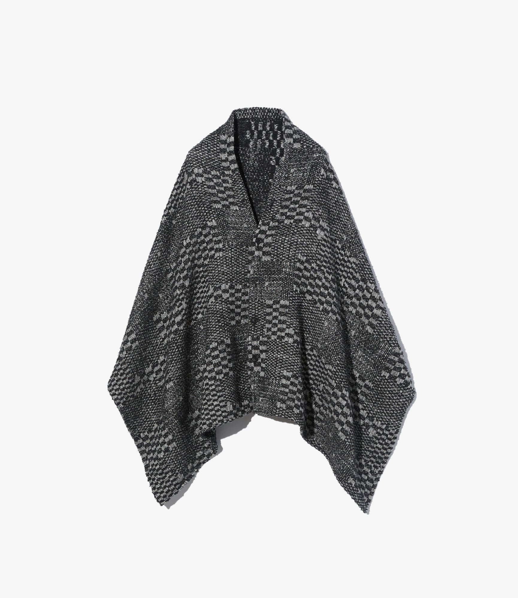 Button Shawl - Black/White Pattern Block Jacquard