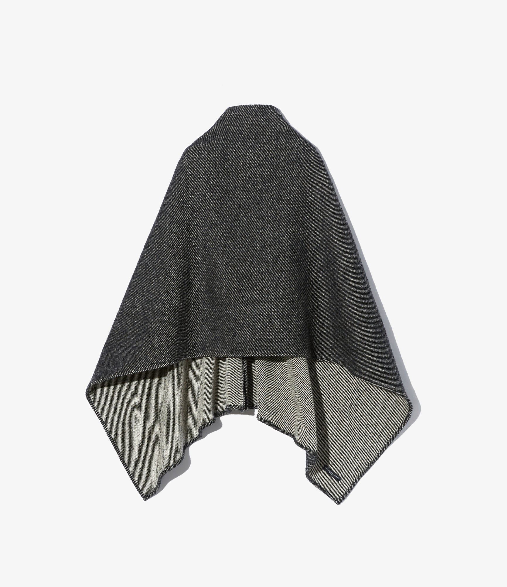 Button Shawl - Black Wool Shaggy Twill