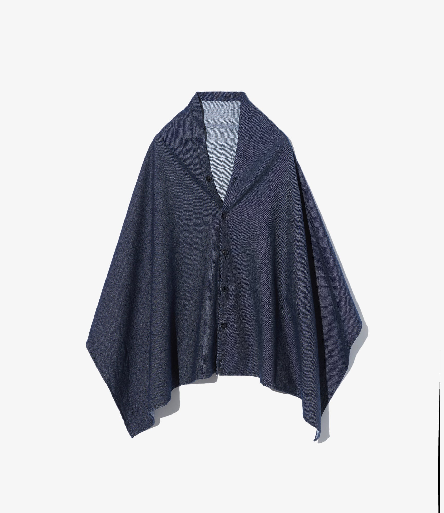 Button Shawl - Indigo Cotton Denim Flannel