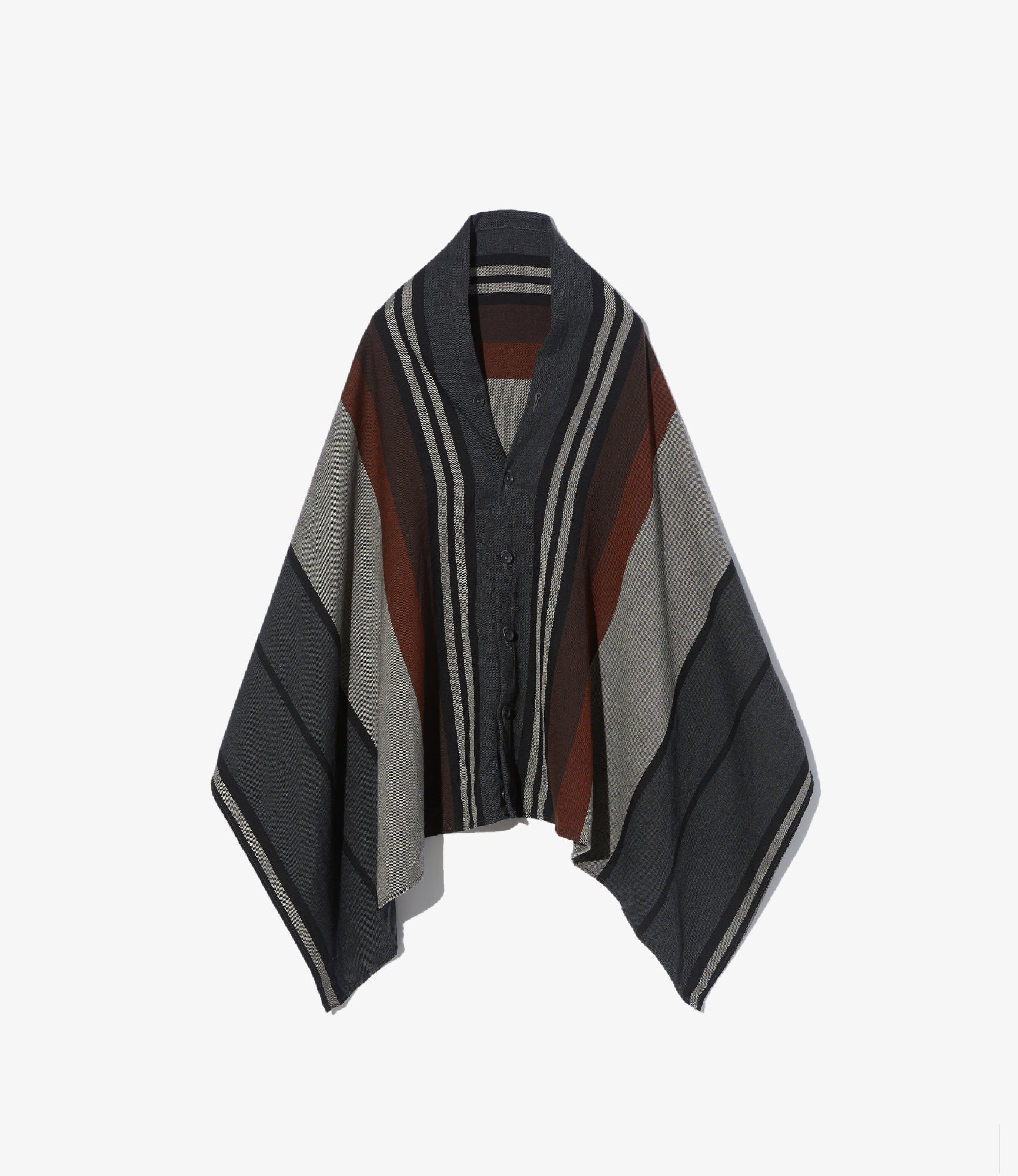 Button Shawl - Multi Color Wide Stripe Worsted Wool